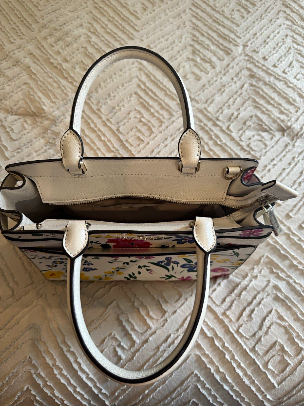 Kate Spade New York Floral Satchel Top Handle Bag, White/Multicolor, Zip