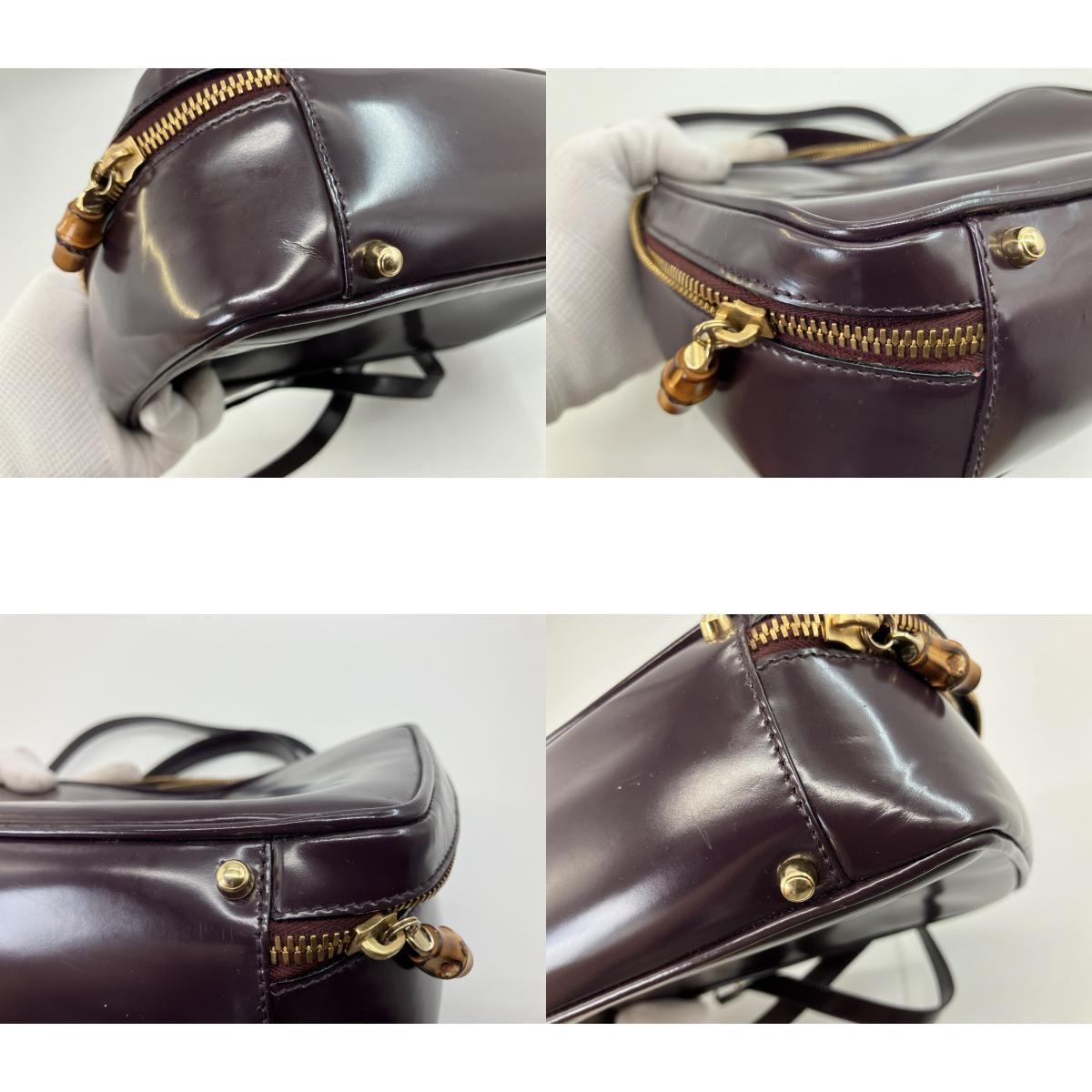 Gucci Vintage Burgundy Leather 2Way Shoulder Hand Bag Bamboo Italy