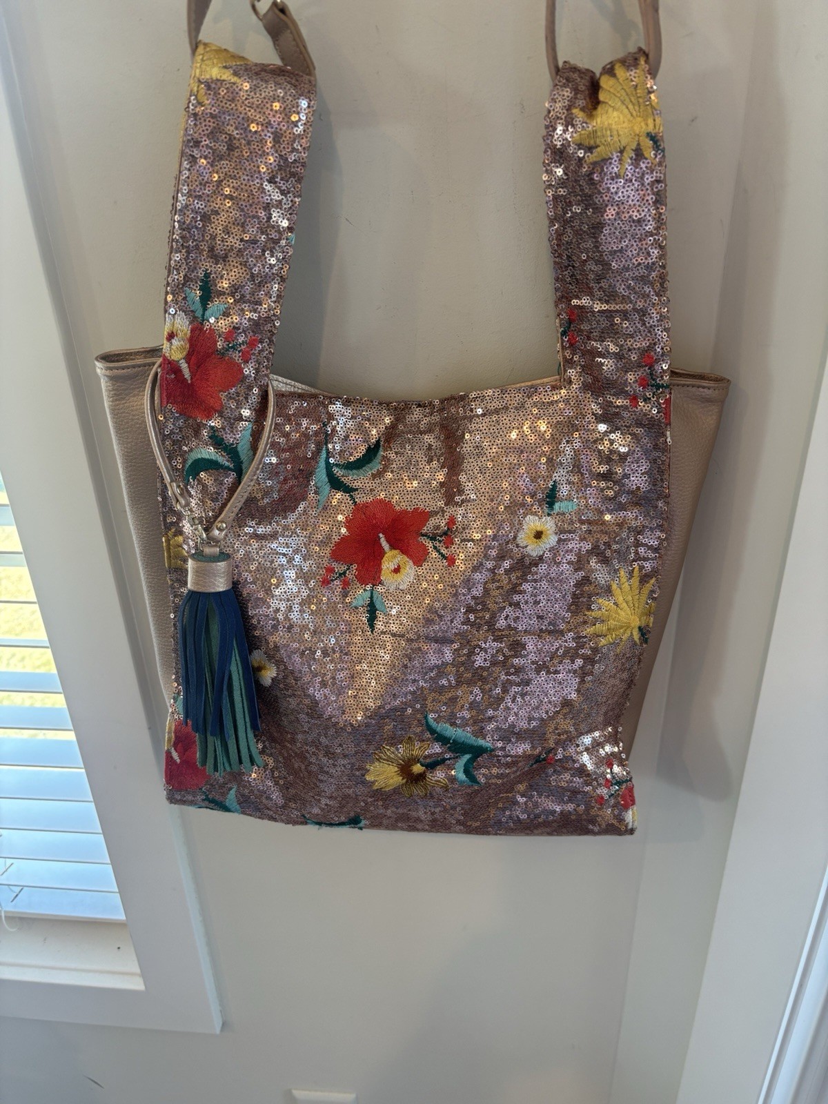 Sharif 1827 Sequin & Leather Convertible Crossbody Purse, Embroidered