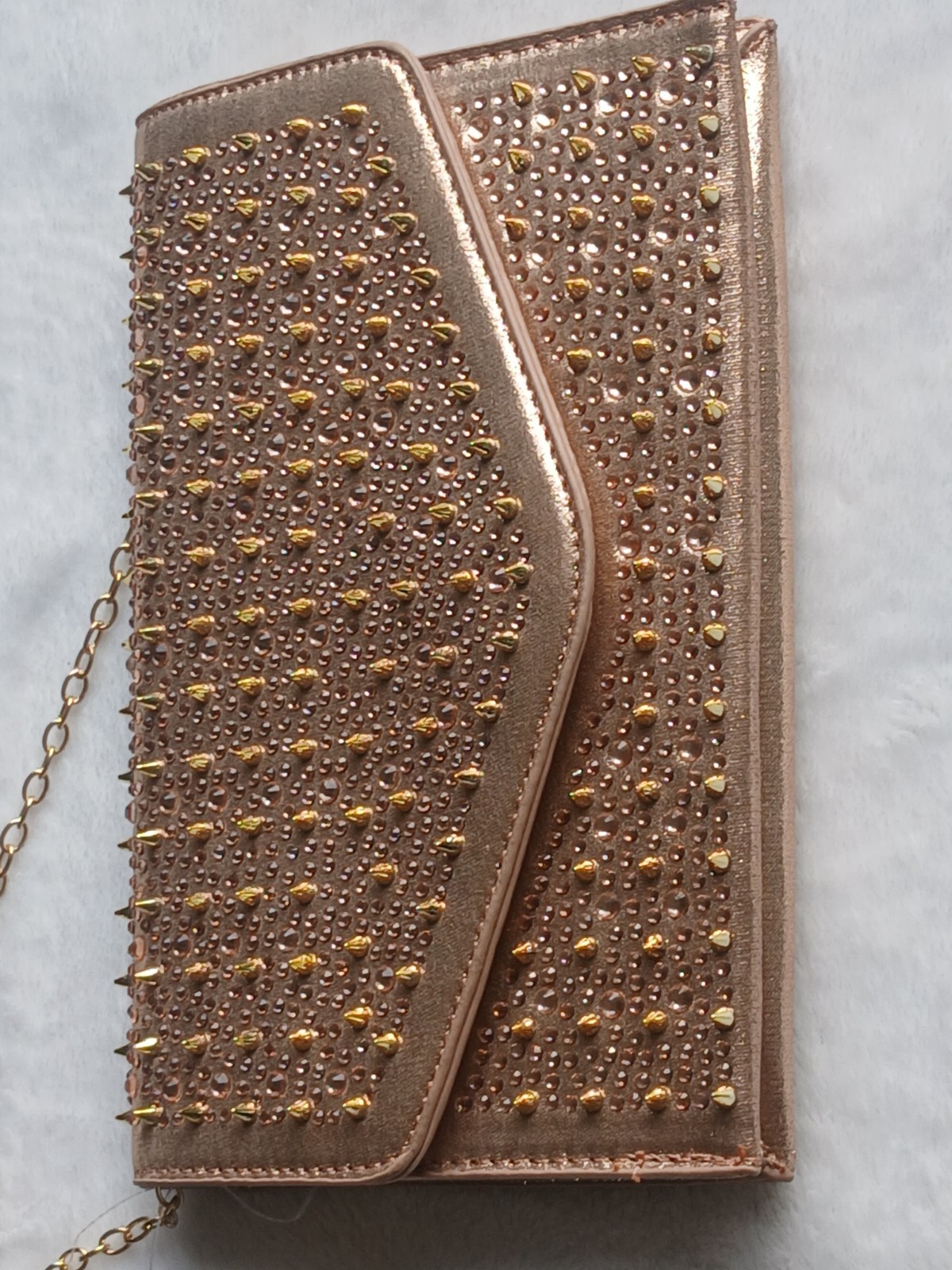 Steve Madden Gold Metallic Rhinestone Studded Clutch Chain Strap Magnetic