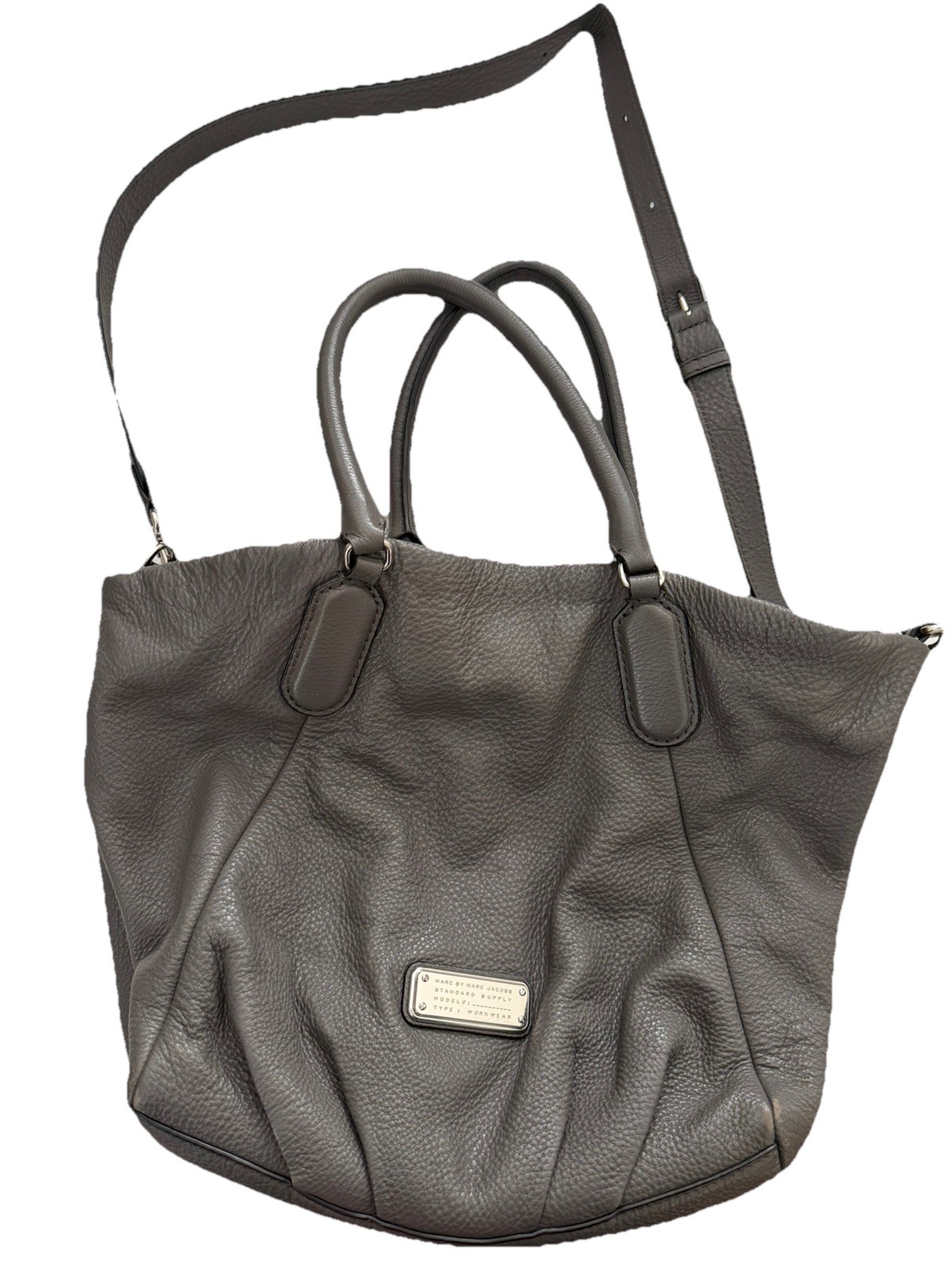 $448 Marc by Marc Jacobs Q Fran Leather Large Satchel Shoulder Bag Aluminum
