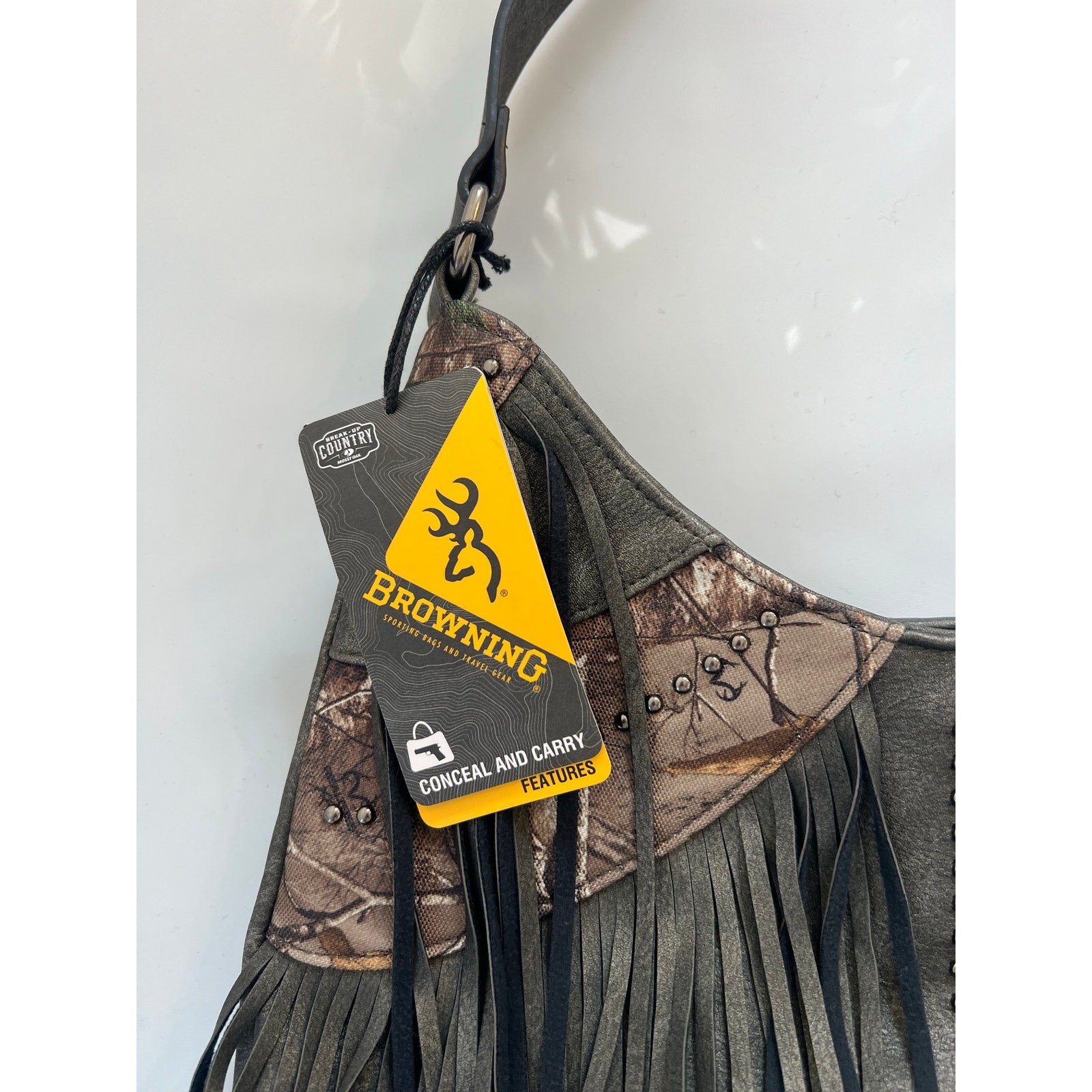NWT Browning Fringe Camoflauge Studded Hobo Hand Bag Boho Western