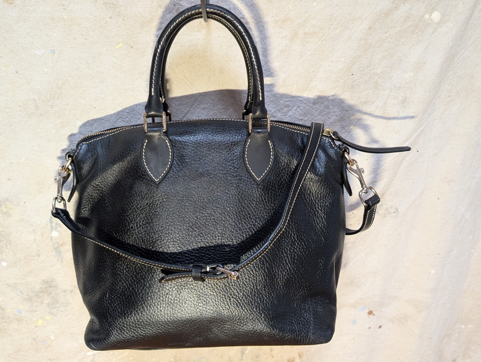 Dooney & Bourke Black Leather Dome Satchel Crossbody Bag Triple Zip-FREE Ship
