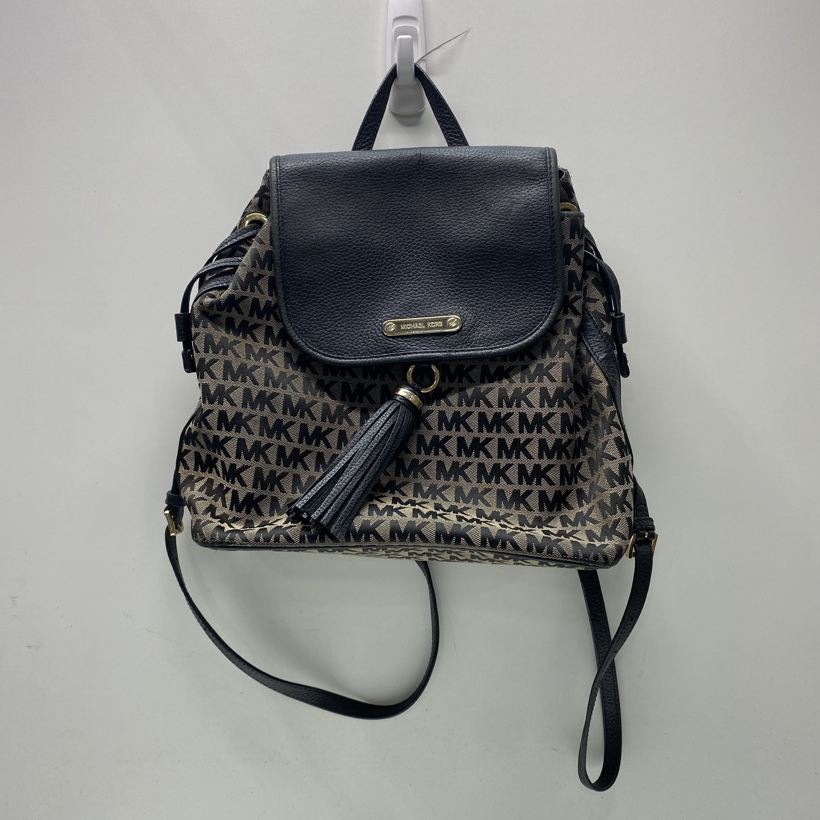 Michael Kors Brown Black Rhea Zip Medium MK Logo Coated Backpack