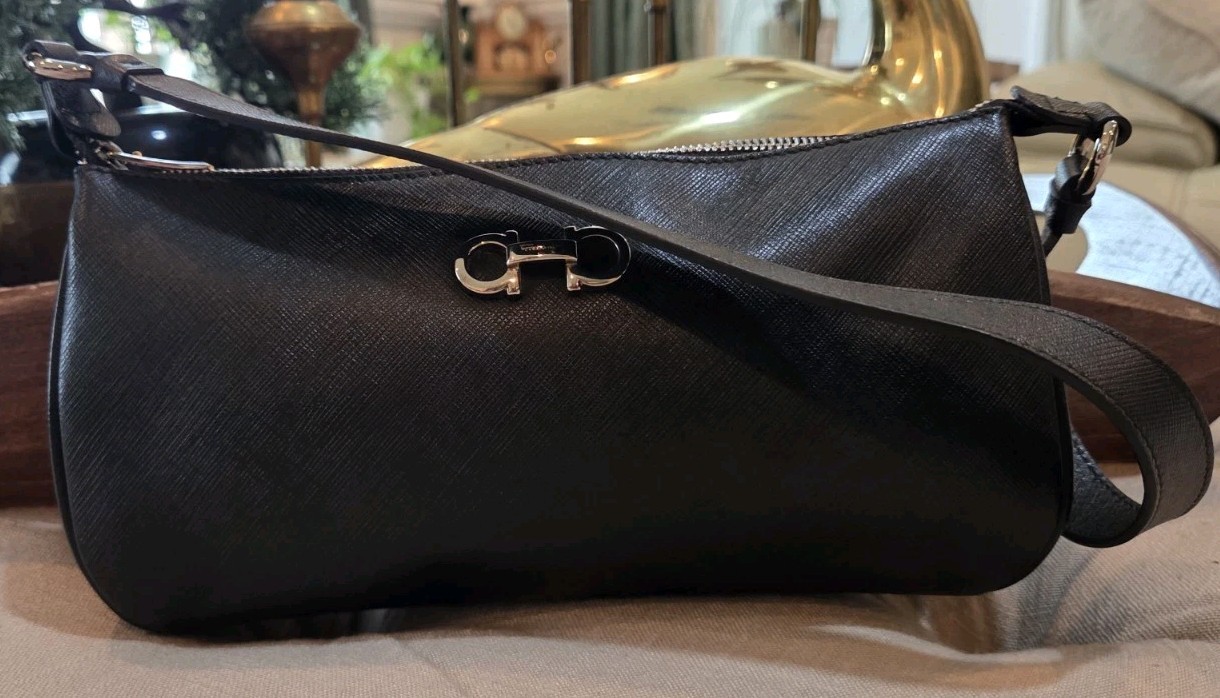 Authentic Ferragamo Gancini Saffiano Leather Lisetta Mini Baguette Bag Vintage