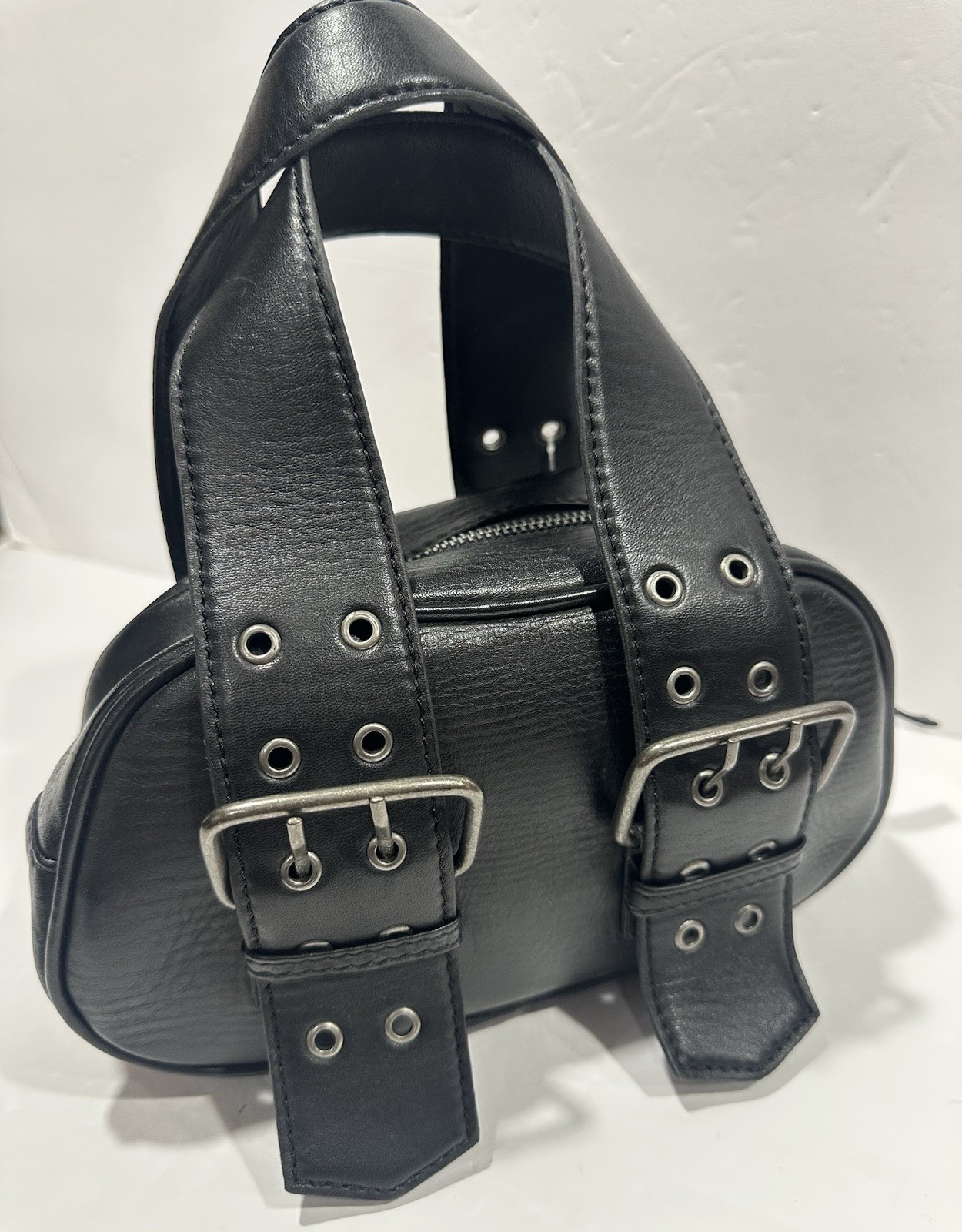 Free People Say Yes Bag Tote Handbag / Small Oval Black Leather Buckles Zipper