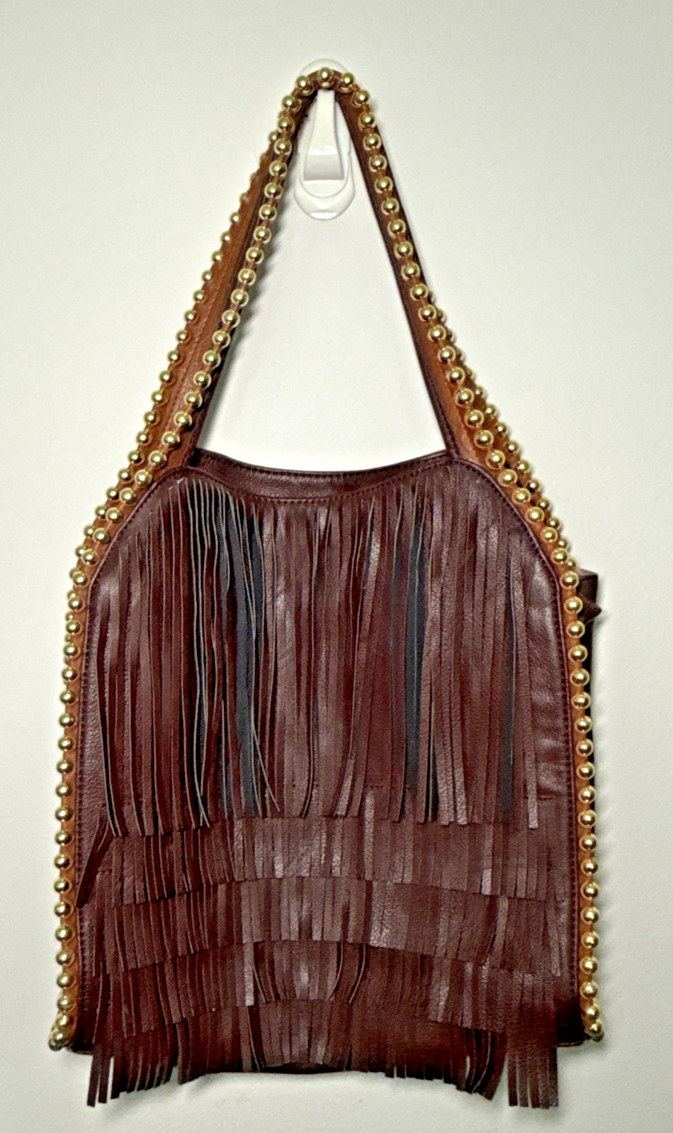 Big Buddha Burgundy Fringe Front Grayson Hobo Shoulder Bag Purse Studded Handle