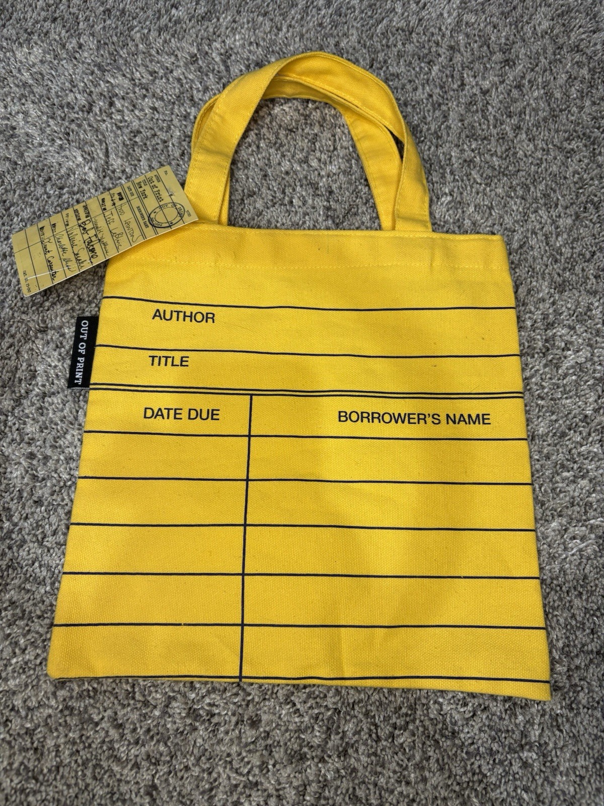 NEW W/ TAGS Kitschy Out Of Print Brand Yellow Library Card Accessory Bag-10x10in