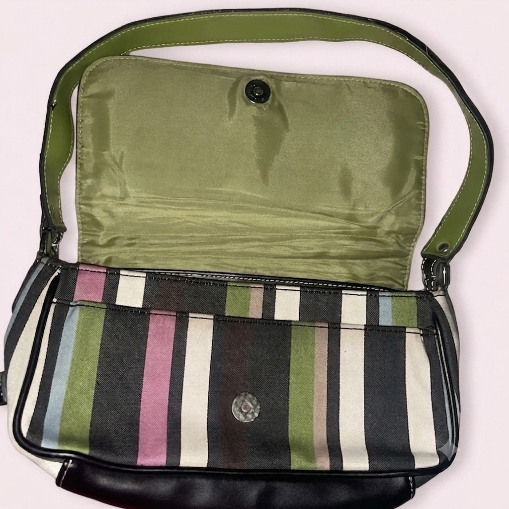Vintage-Inspired Multi-Color Striped Small Shoulder Bag | Canvas & Leather Bag