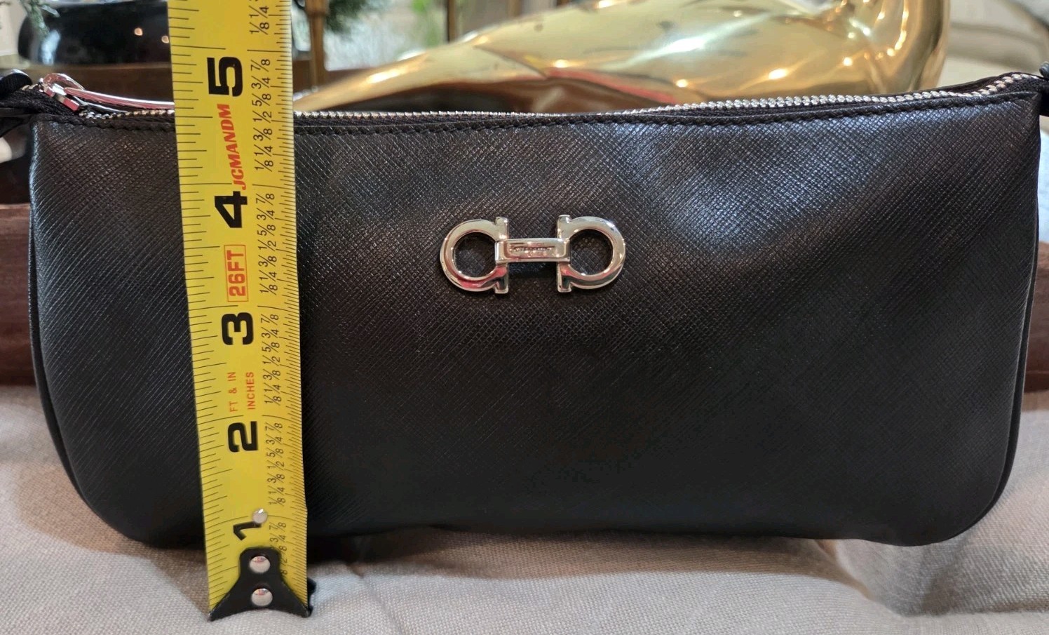 Authentic Ferragamo Gancini Saffiano Leather Lisetta Mini Baguette Bag Vintage