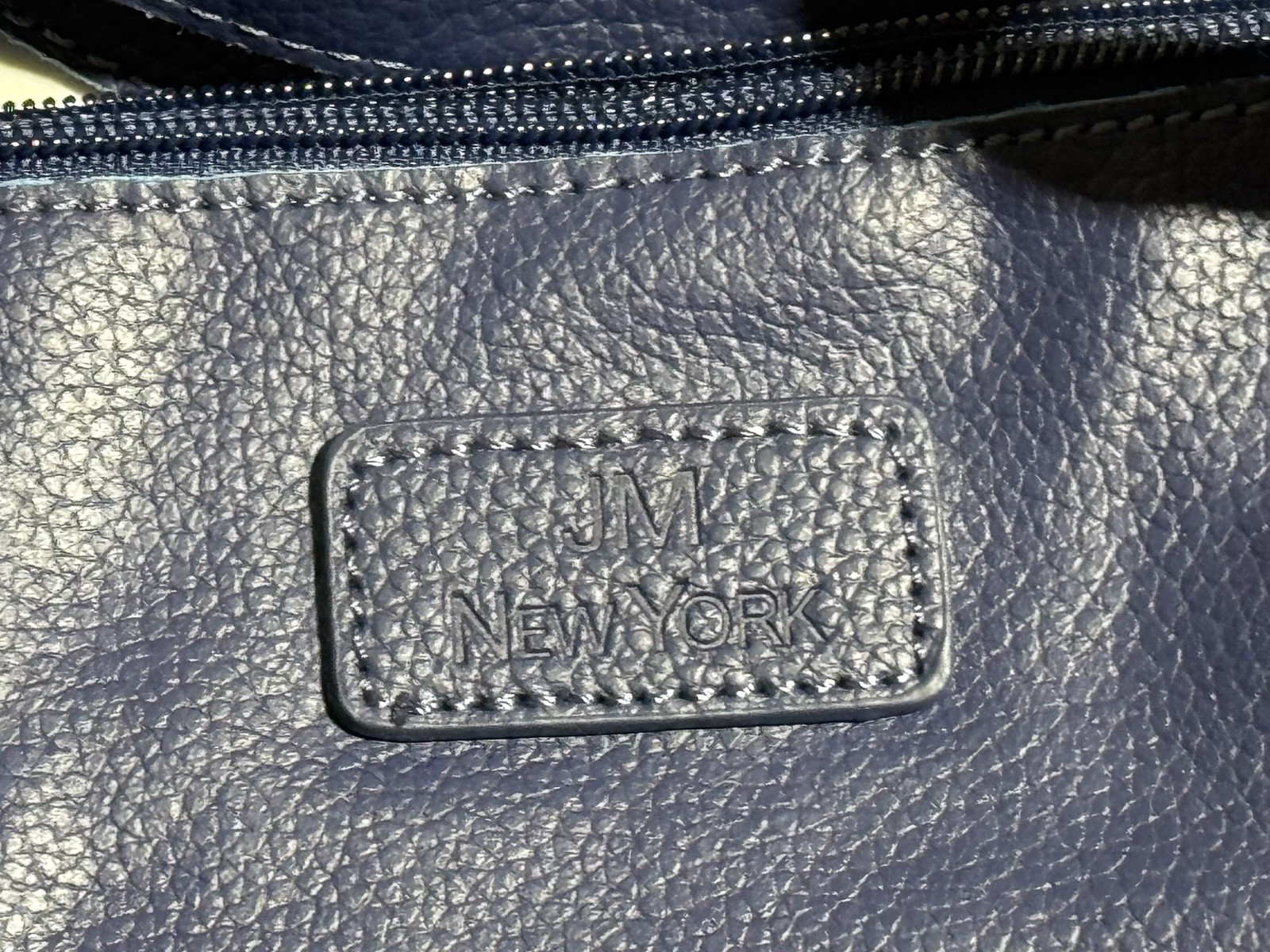 JM New York Large Zippered Leather Tote Shoulder Bag Blue About 13” Tall