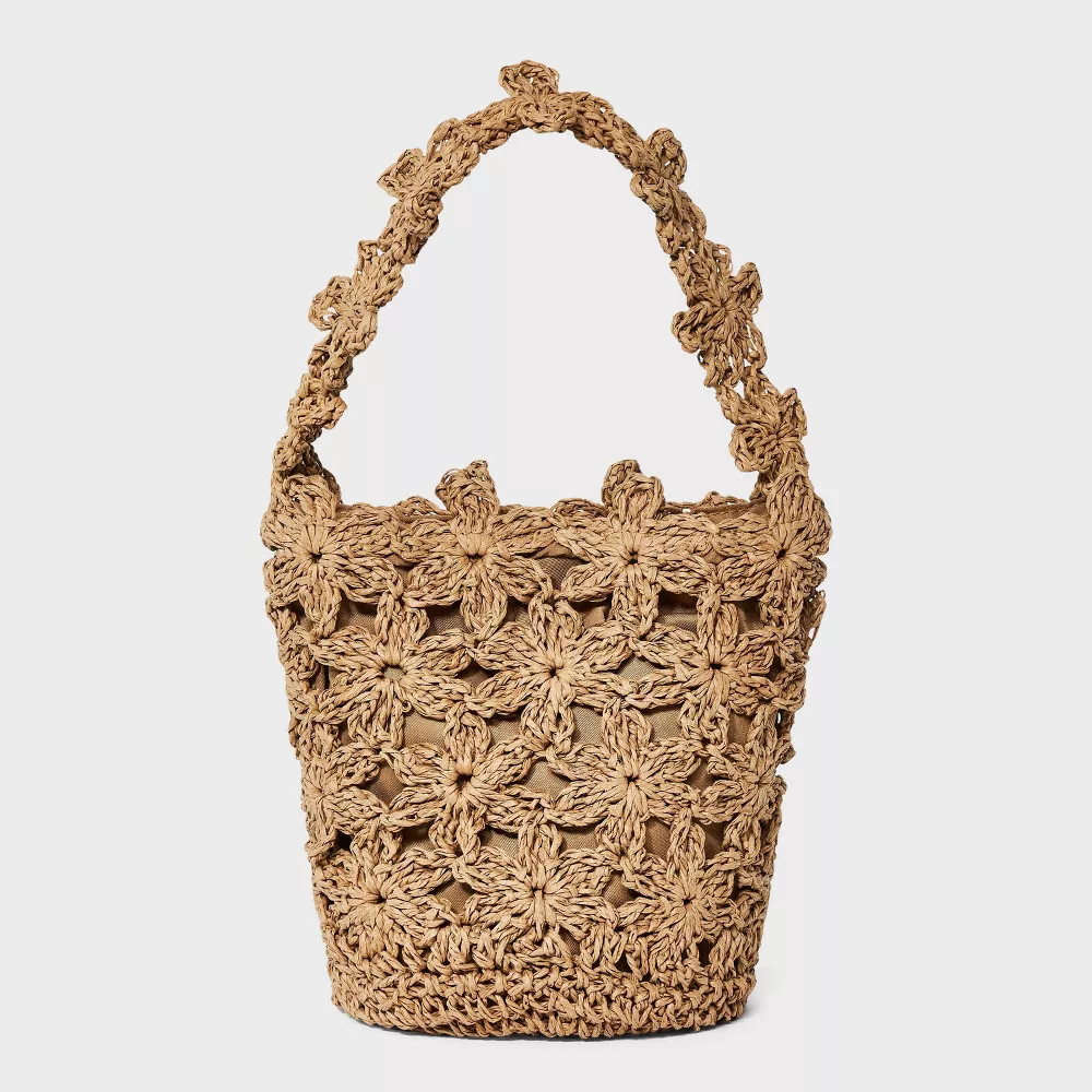 Straw Mini Floral Bucket Bag – A New Day Beige