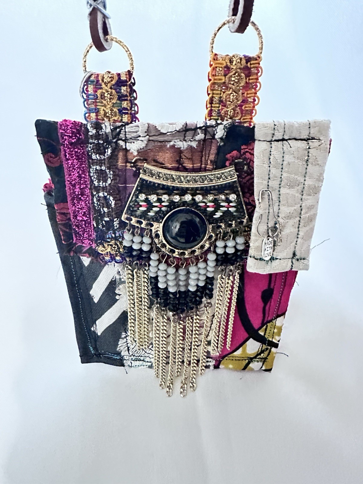 Boho, Medicine Bag, Necklace, Fabric Purse, Handmade, Wallet Artisan OOAK Signed