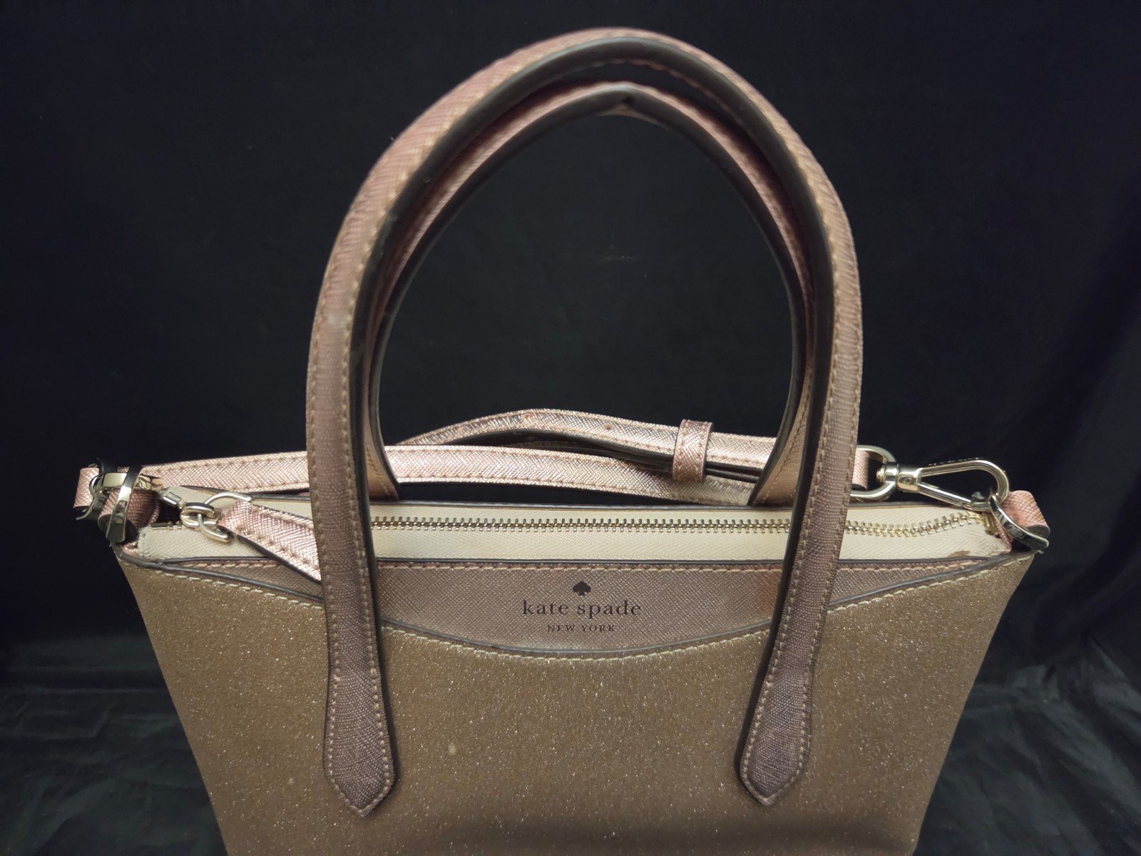 Kate Spade Handbag Rose Gold Glitter Tinsel Satchel Crossbody Designer Purse Y2K