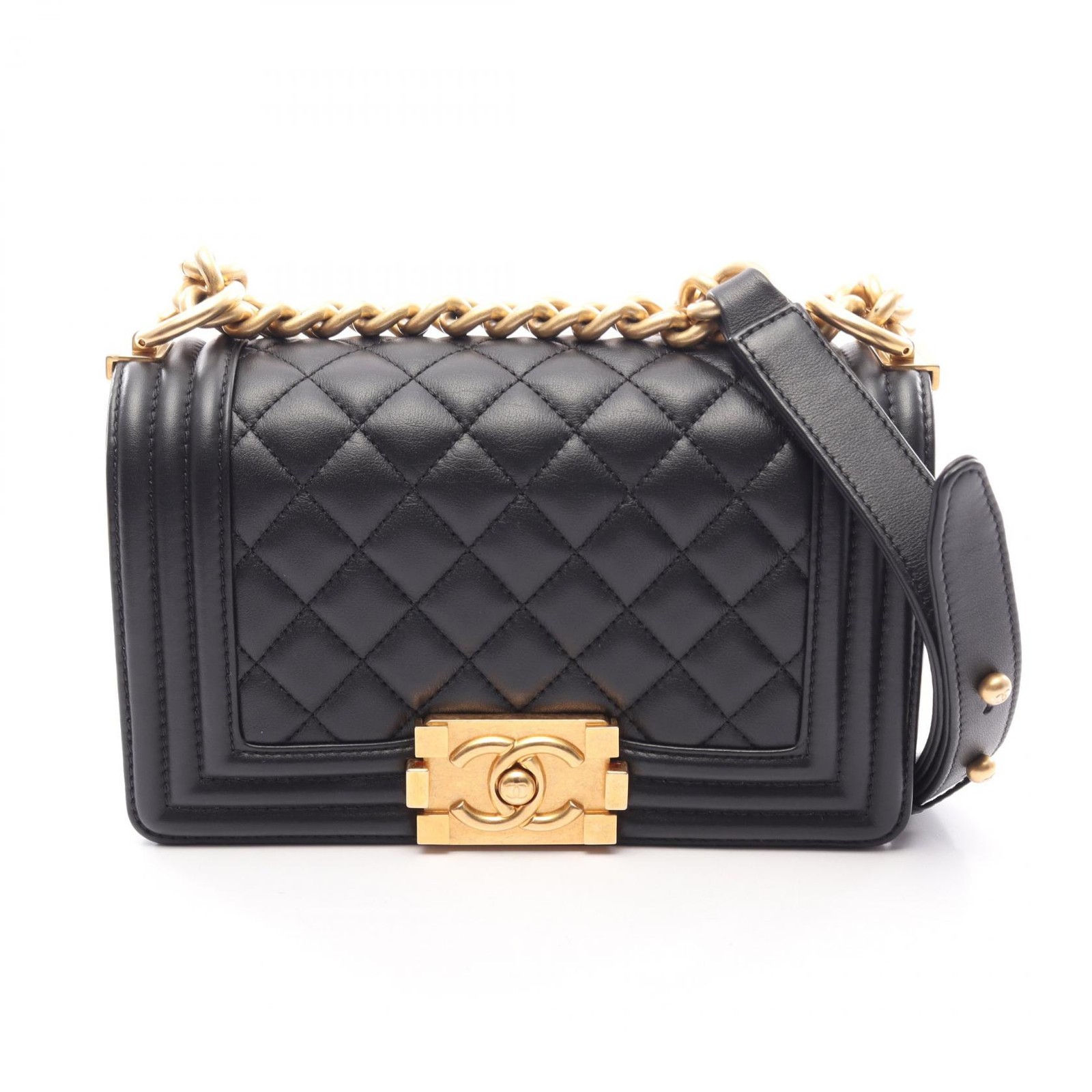 CHANEL Boy Chanel Small chain Shoulder Bag A67085 Lambskin Black Used Women GHW