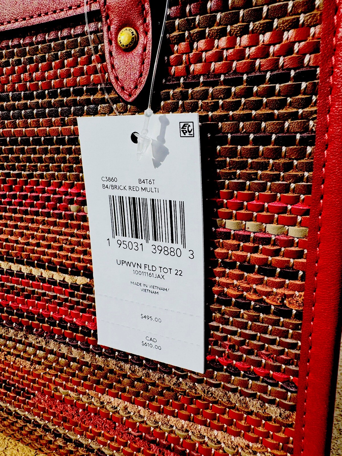 Coach Field Tote 22 Upwoven Leather/Glovetanned Brick Red Multi NWT $495 RARE