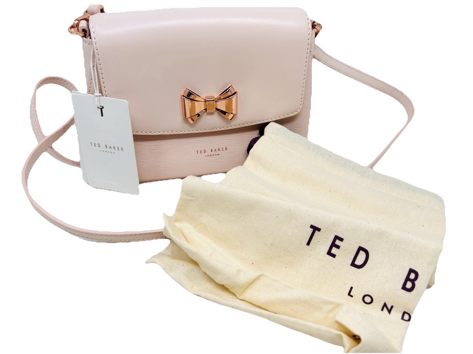 NEW TED BAKER LONDON CROSSBODY LEATHER BABY PINK BAG.DUST BAG.