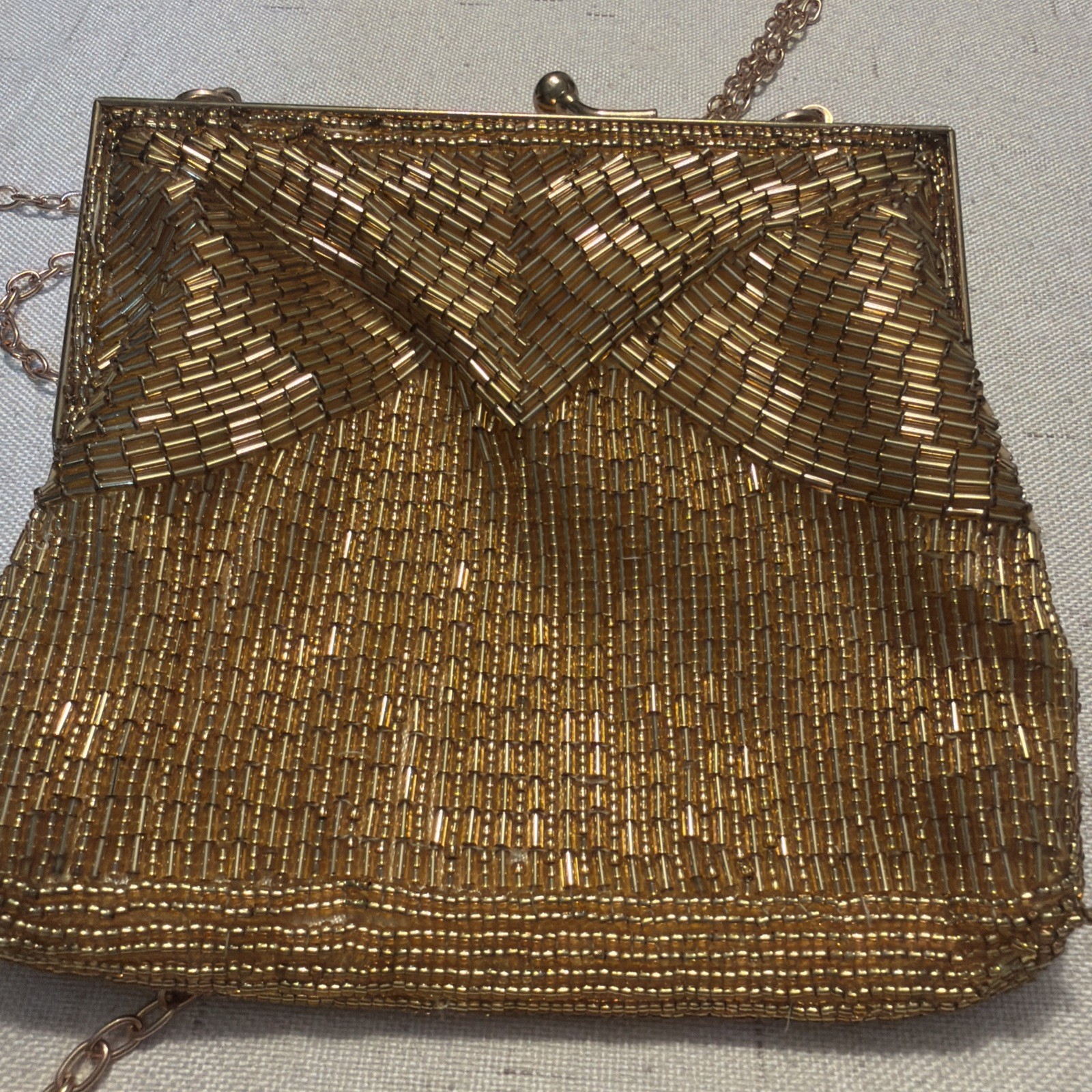 Magid Gold Beaded Evening Bag Hand Made in Hong Kong