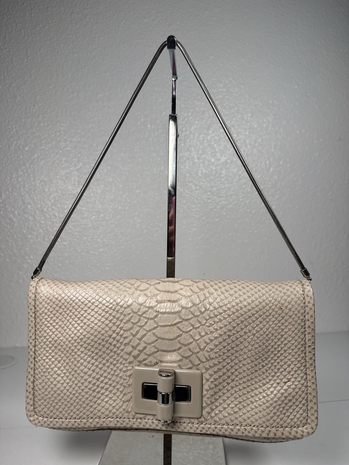 Talbots Leather Croc Alligator Embossed Small Shoulder Bag Purse Off White Grey