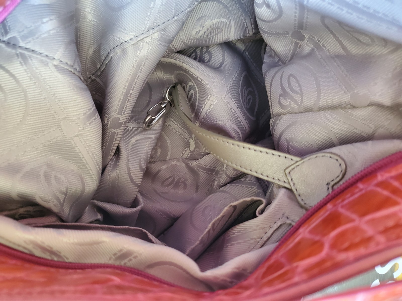 Brighton Cher Pink Patent Croc Shoulder Bag Silver Hardware Heart Pull