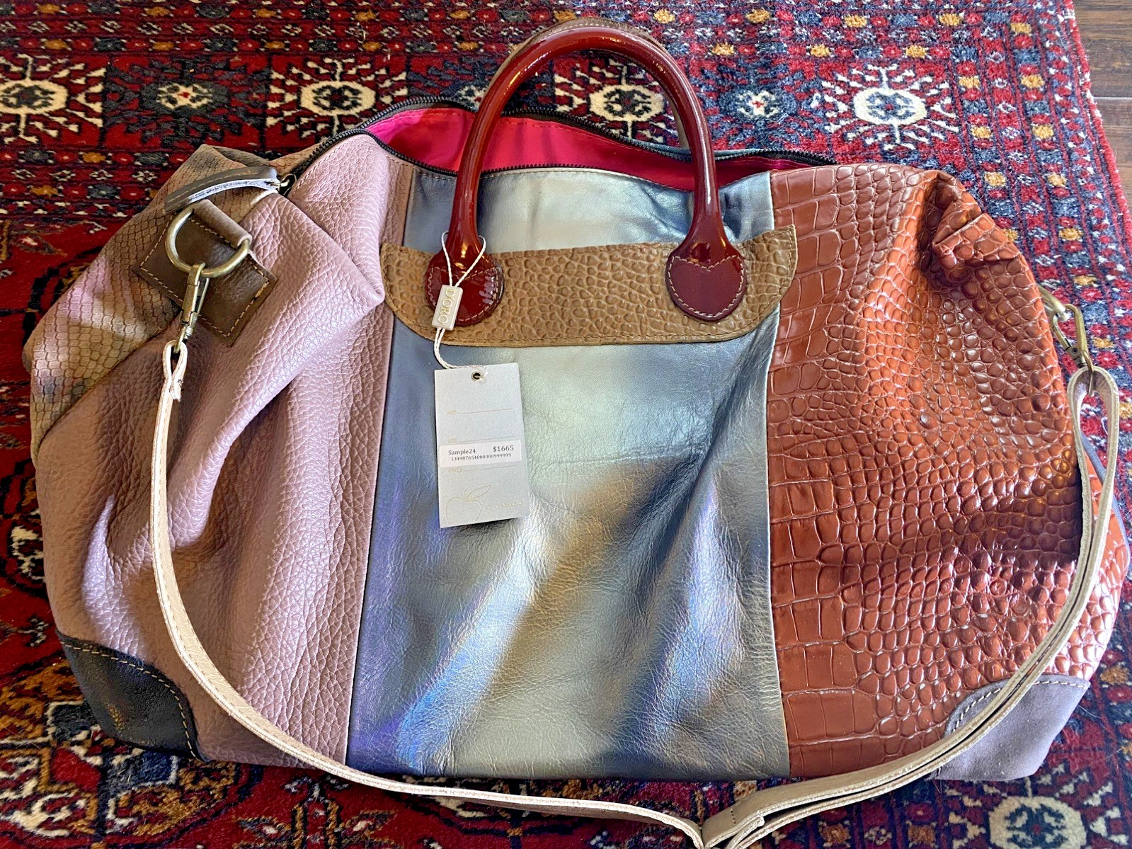 Colorful Handmade Italian Leather Large Designer Handbag One-of-a-Kind Sample