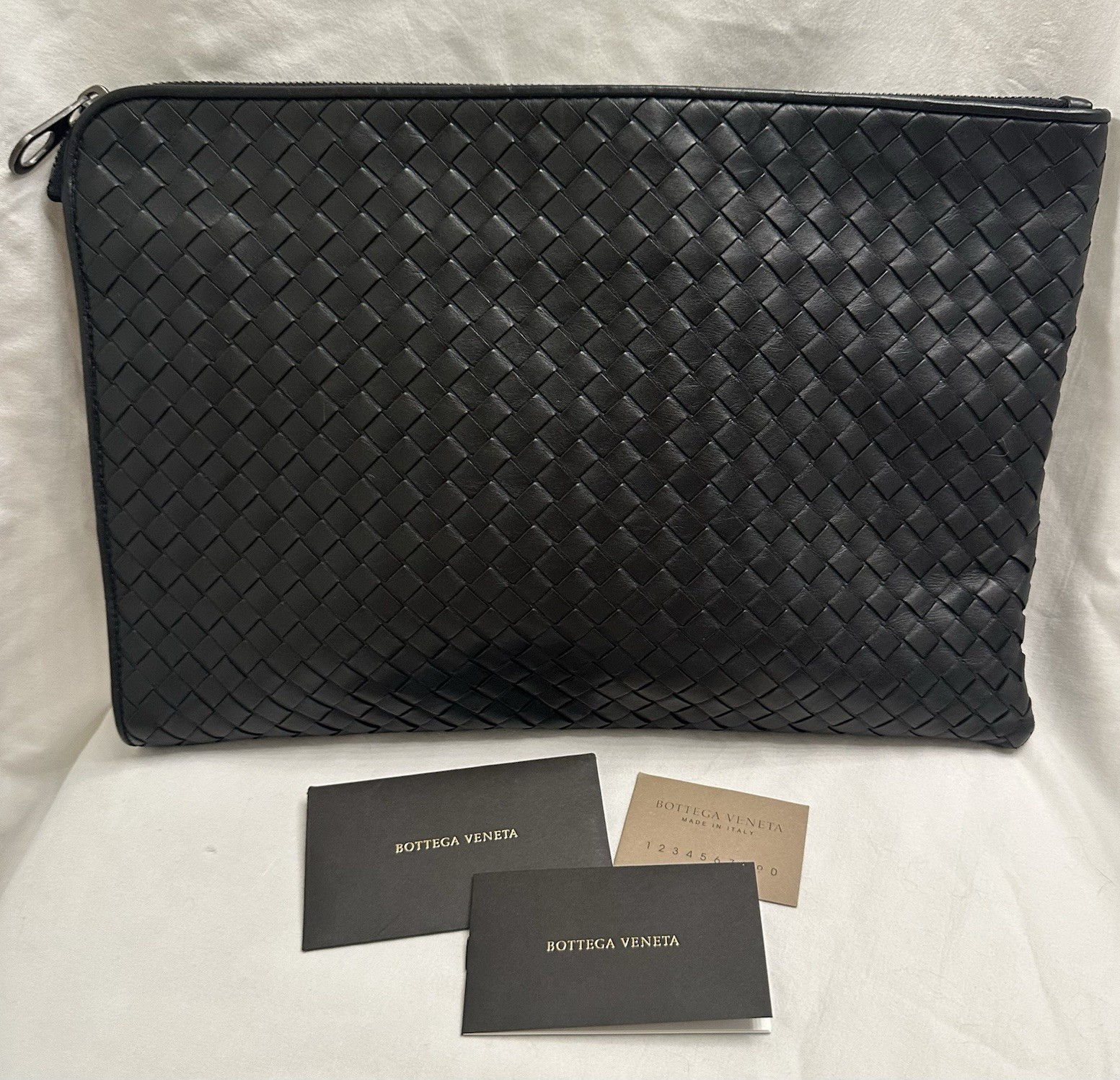 Bottega Veneta Black Intrecciato Zip Clutch Pouch Document Case
