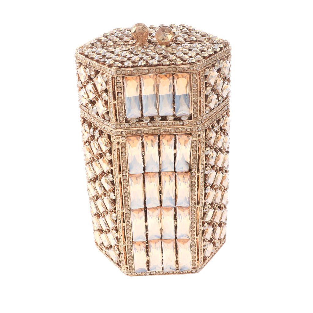 Gold Tone Alloy Metal Rhinestone Crystal Clutch Evening Bag HB6299-LCT