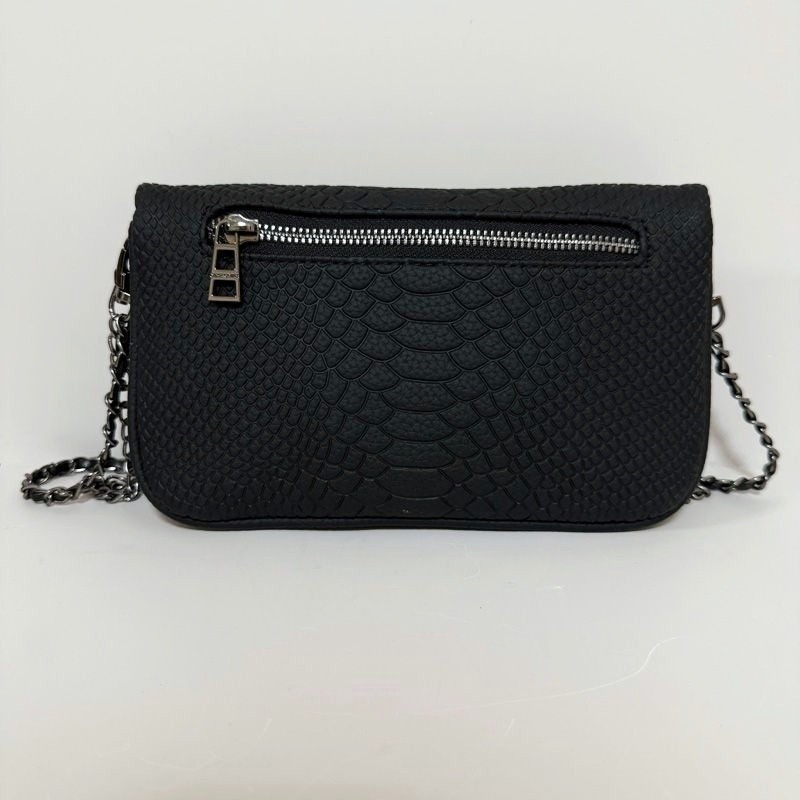 Zadig & Voltaire Snake Print Leather Rock Wing Bag Black Crossbody 21×13×3cm