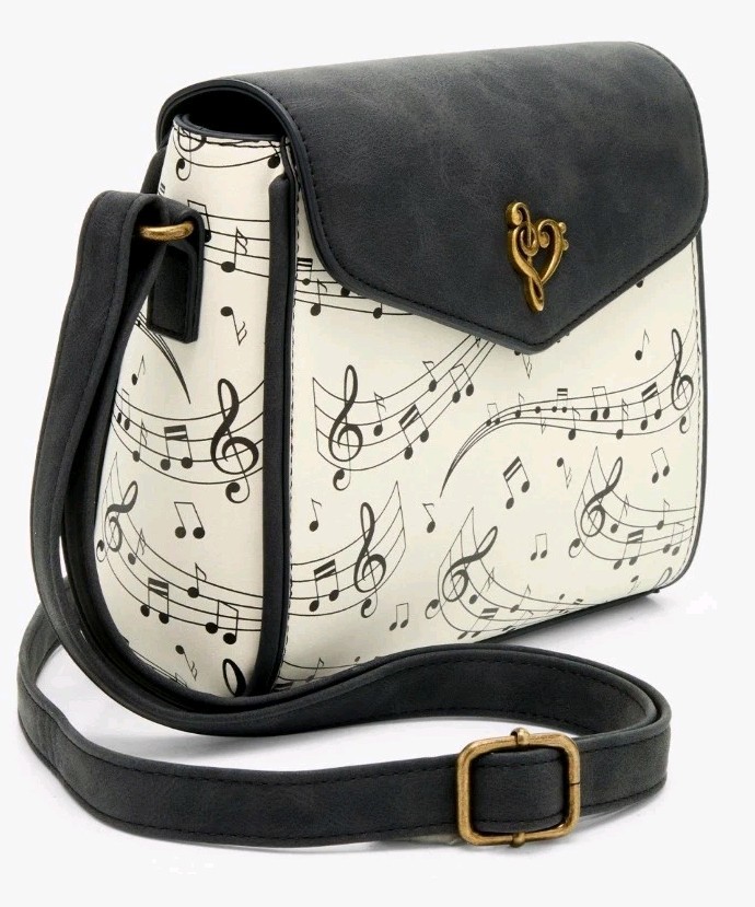 NEW Musical Notes Classic Musical Crossbody Bag With Enamel Heart Musical ART