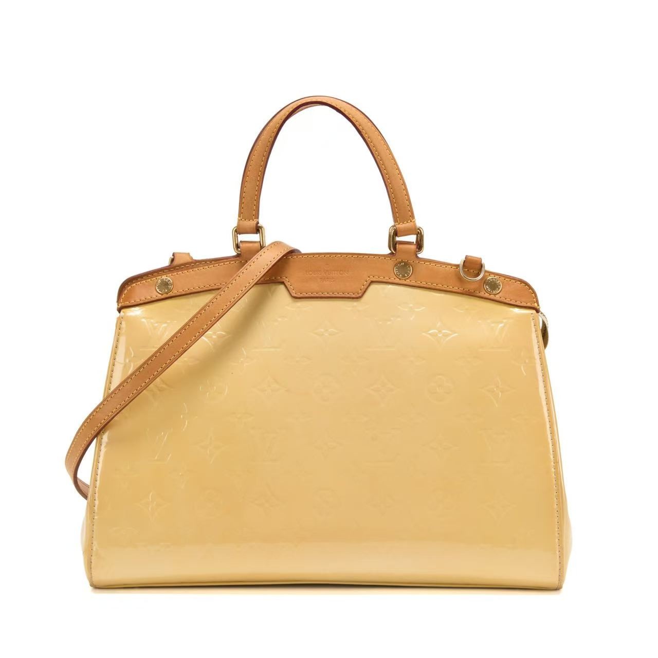 Louis Vuitton Brea Cream Yellow Vernis Patent Leather Hand & Shoulder Bag AUTH