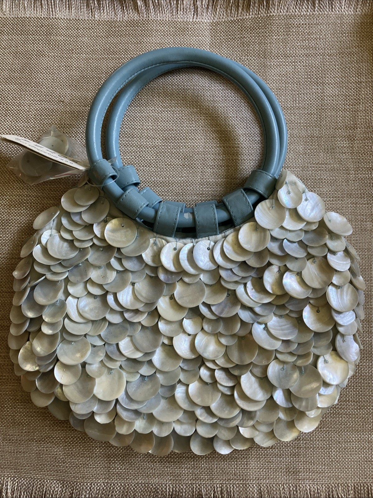 NWT Moyna Blue leather & Shell Bead Statement Evening Bag Vintage Purse