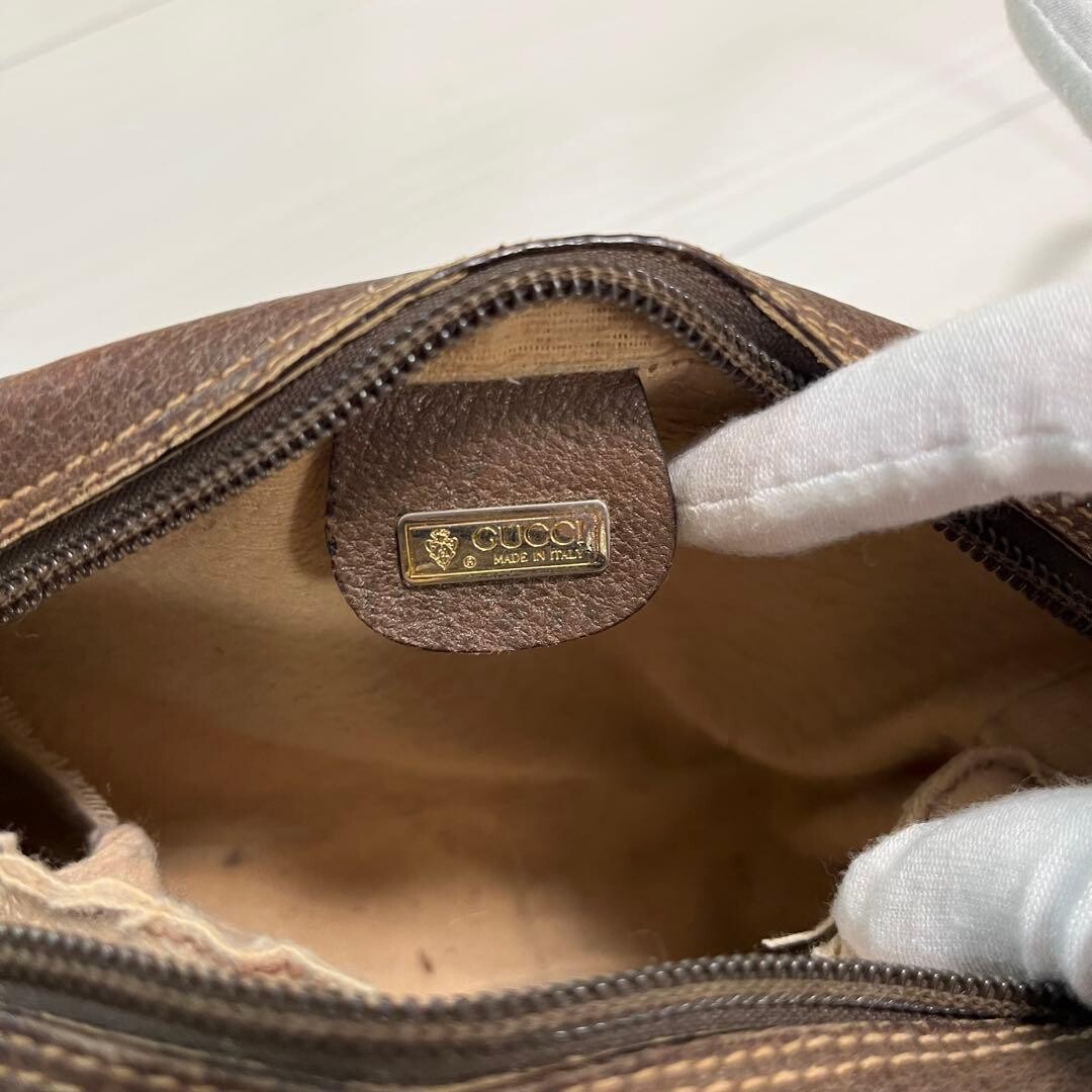 Gucci Vintage GG Plus Web Stripe Small Brown Shoulder Bag Made in Italy