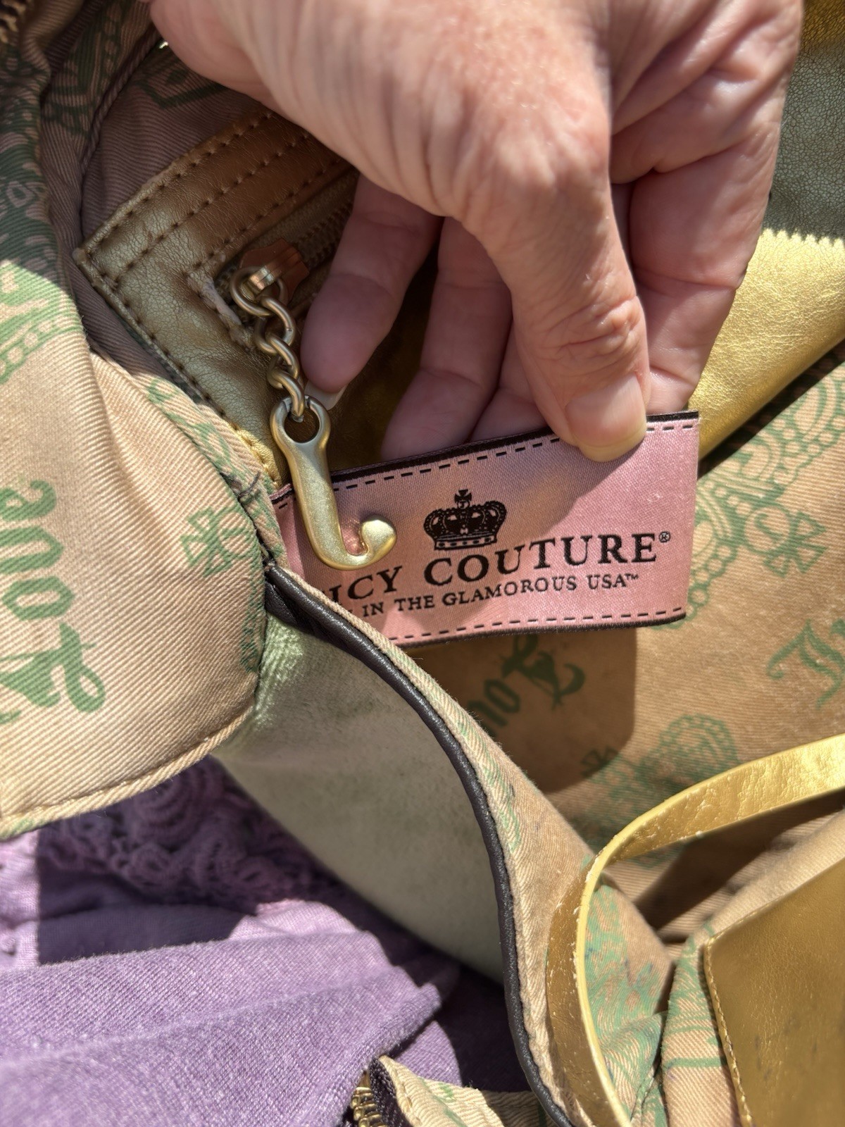 Vintage Juicy Couture Royal Juicy Bowler Green & Brown Satchel Bag Purse Y2K