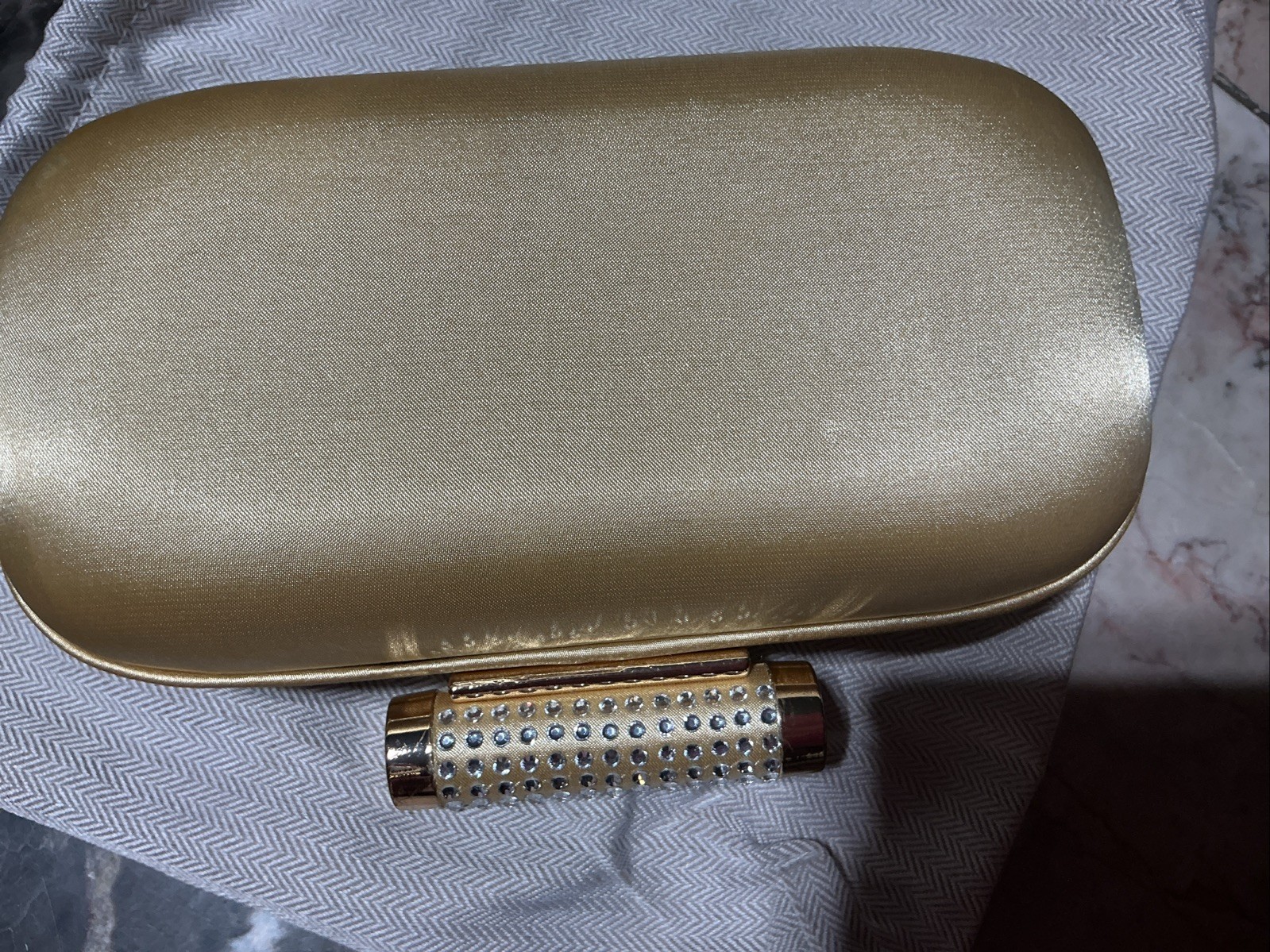 Badgley Mischka Golden Yellow Silk Rhinestone Evening Clutch Bag