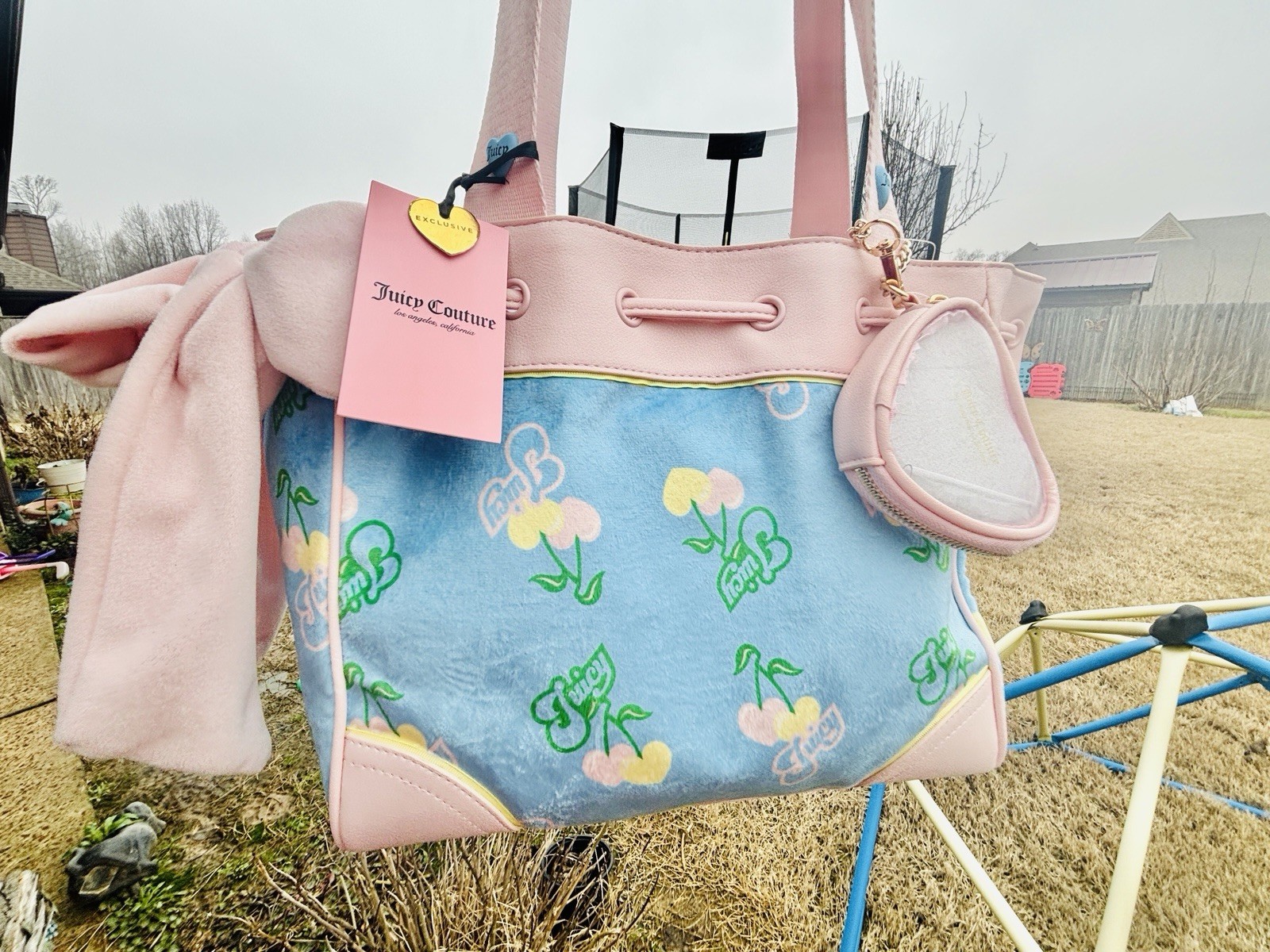Juicy Couture Daydreamer Retro Cherry Tote Bag Pink and Blue NWT Rare Velvet