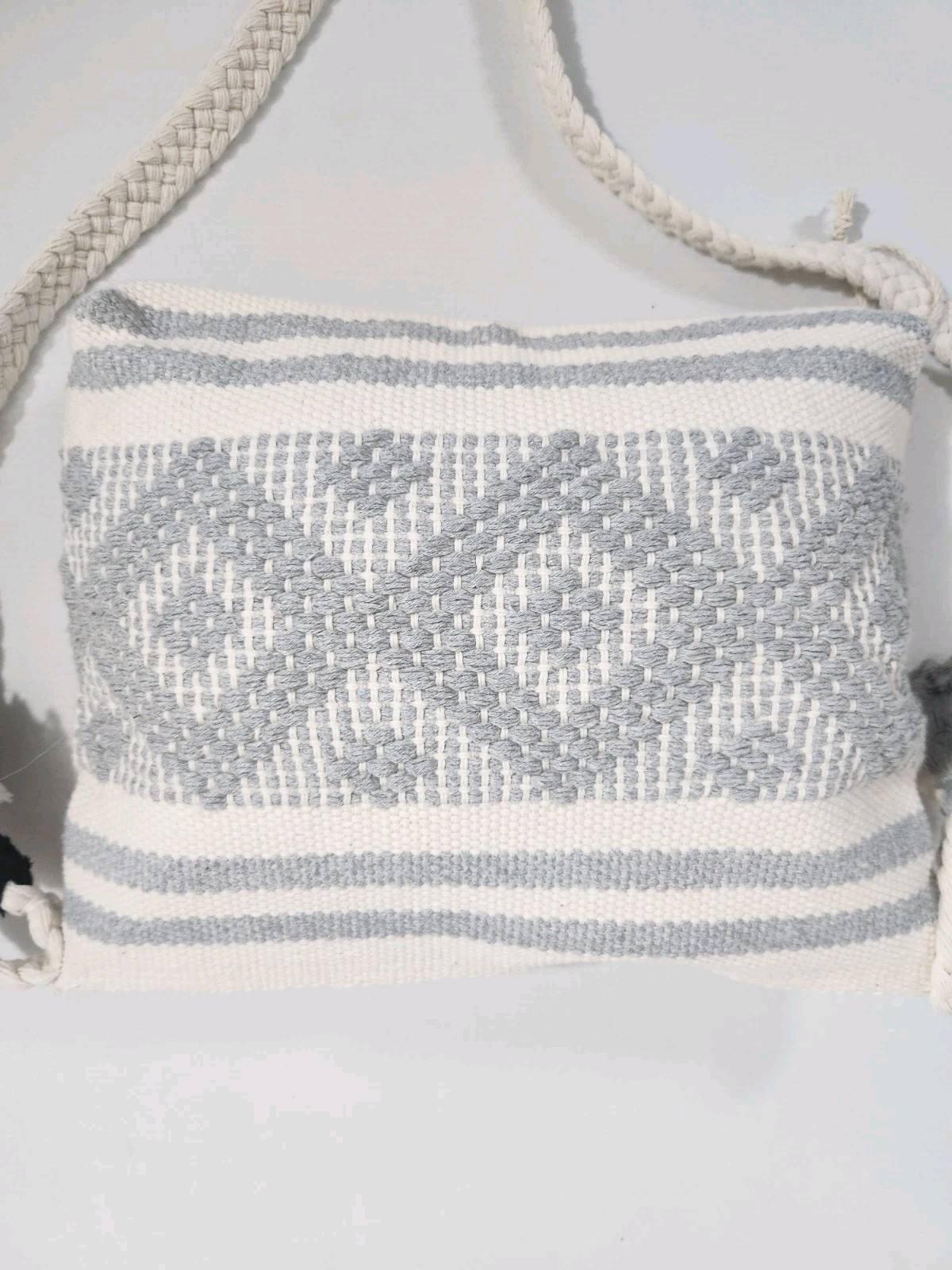 Mr. Blackbird Tulum Womens Woven Cotton Croosbody Bag Blue Ivory Yarn Charm