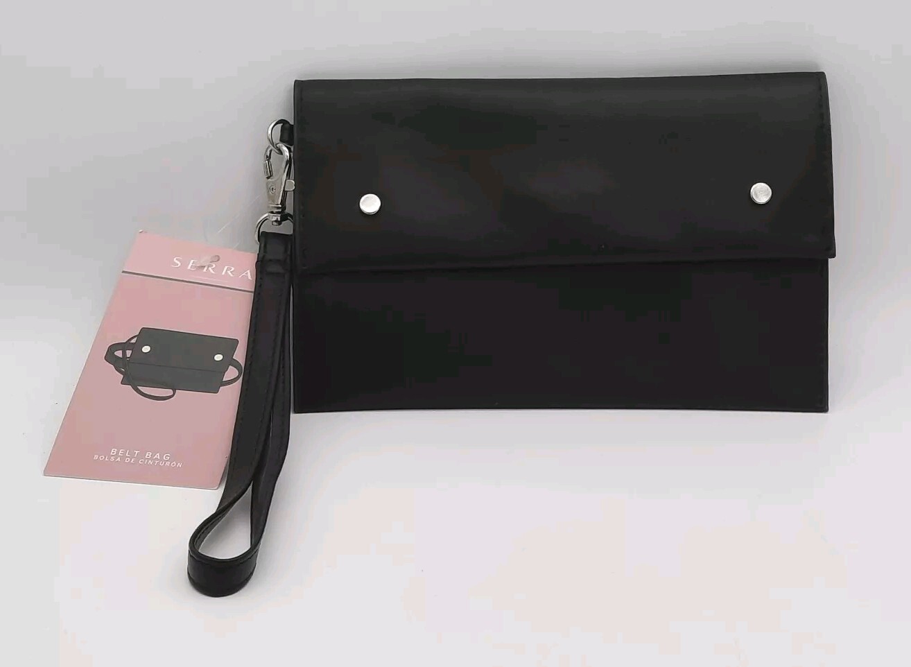 Serra Convertible Belt Bag Black Faux Leather Fanny Pack Wristlet Strap
