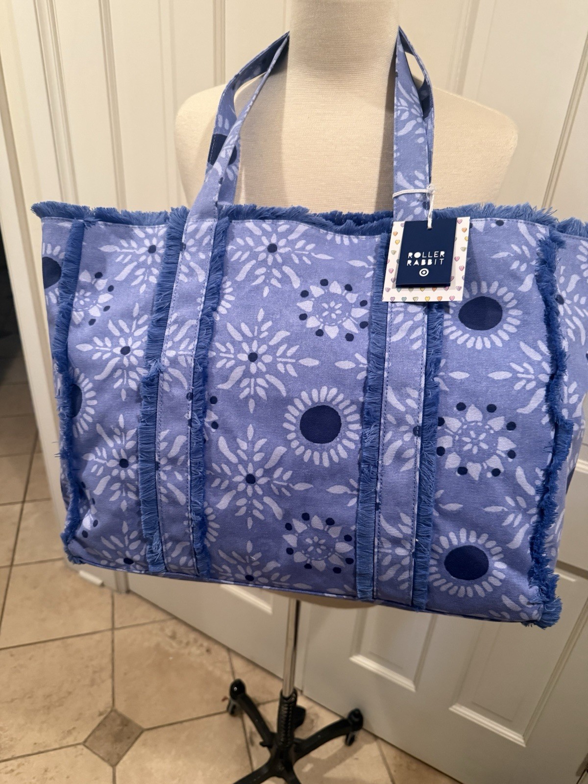 NWT Star Medallion Fringe Canvas Tote Beach Bag Blue – Roller Rabbit x Target