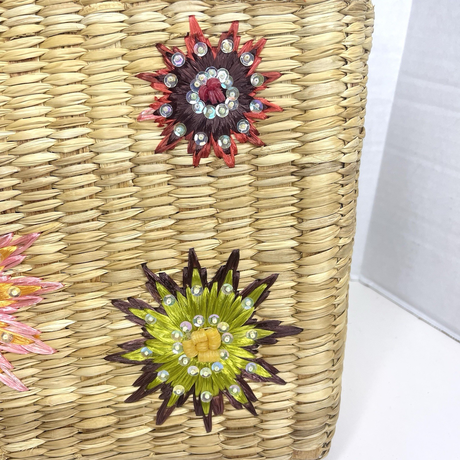 Charter Club Beach Straw Purse Shoulder Lined Decorative Cottagecore Resort