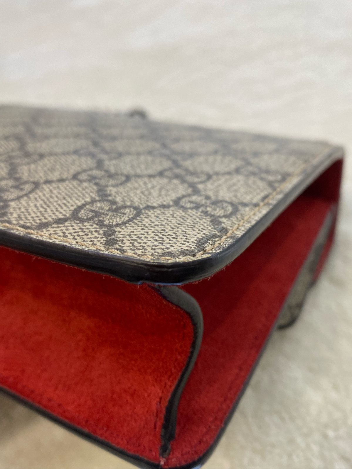 Authentic Gucci Dionysus Small Coated Canvas and Suede Shoulder Bag Beige/Red