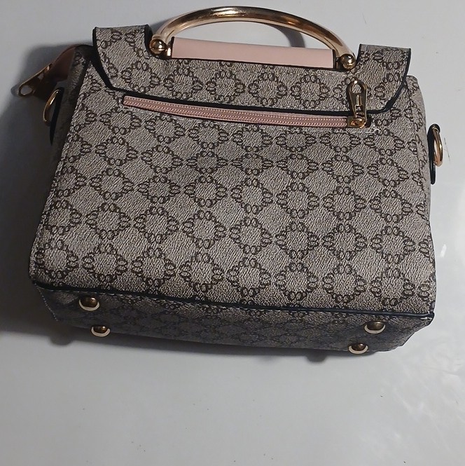 Women’s Beige Brown Monogram Satchel Top Handle, Detachable Crossbody Strap