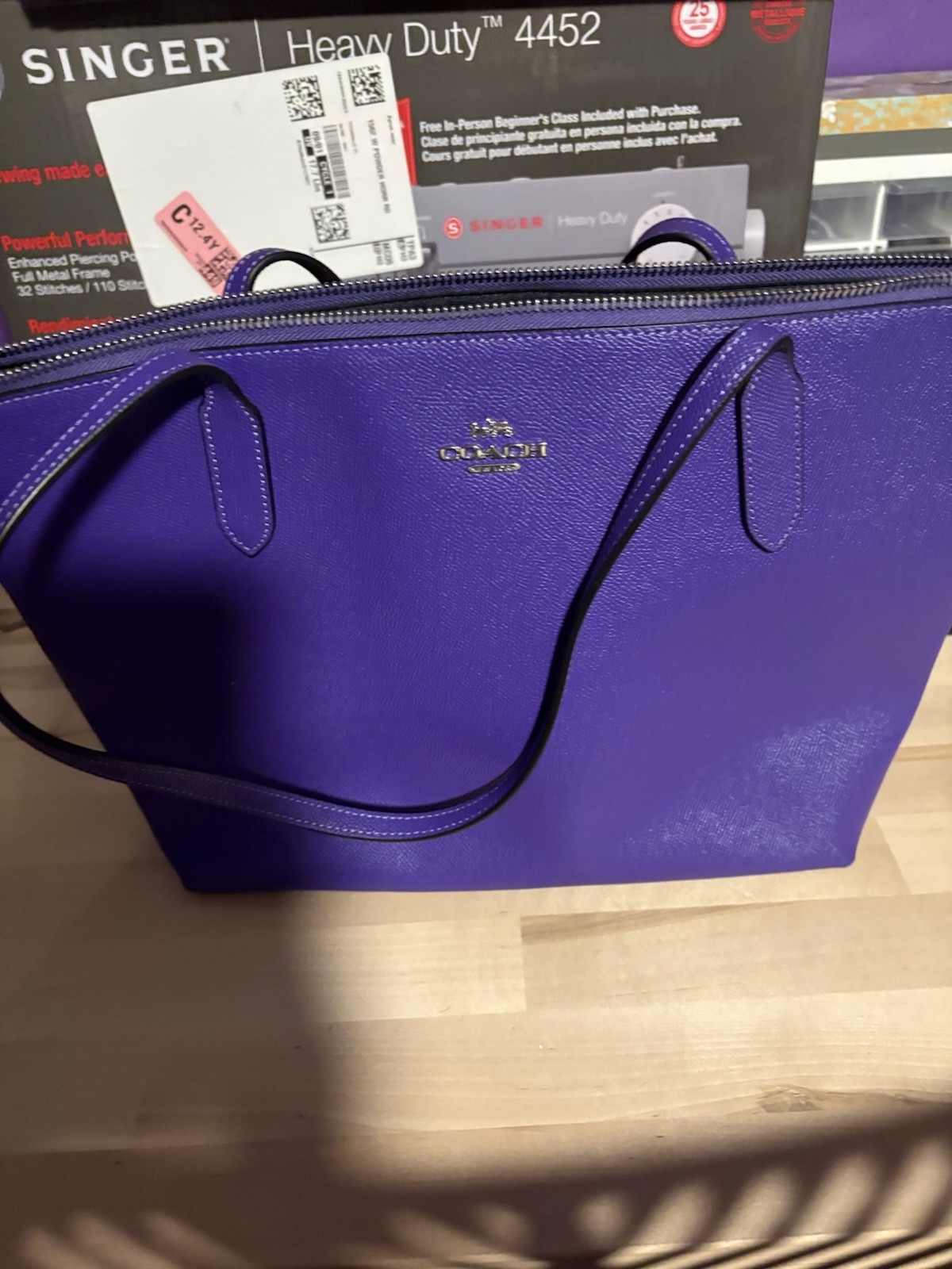 Coach Purple Shoulder Strap Zip Top Tote
