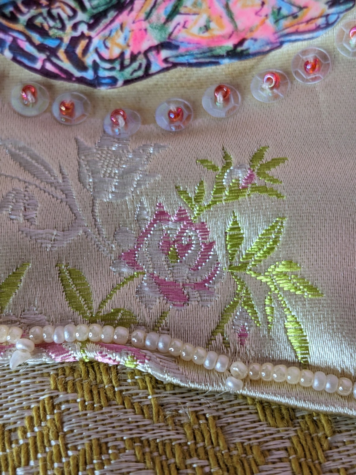 Embroidered Handbag Purse Bag Tote OAK Asian Oriental Golden Colors