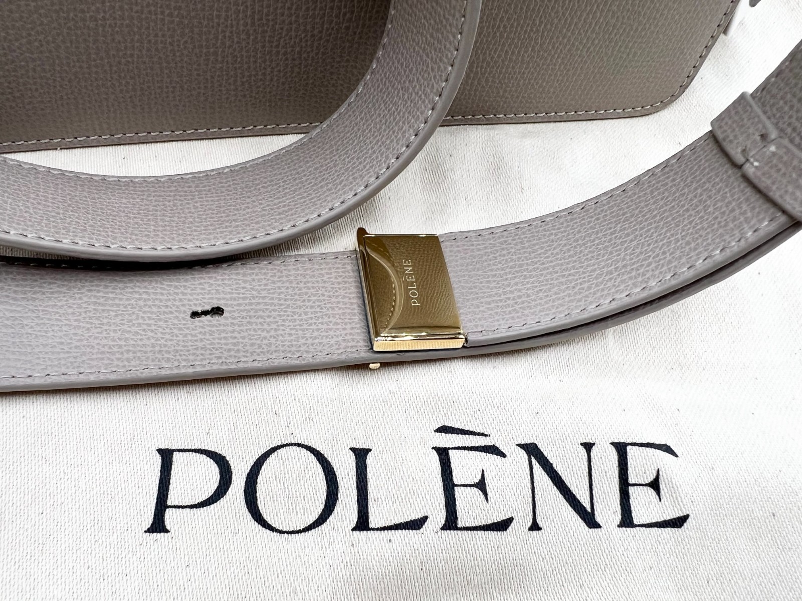 Authentic Polène Paris Numéro Sept in Textured Taupe Pebble Leather Crossbody