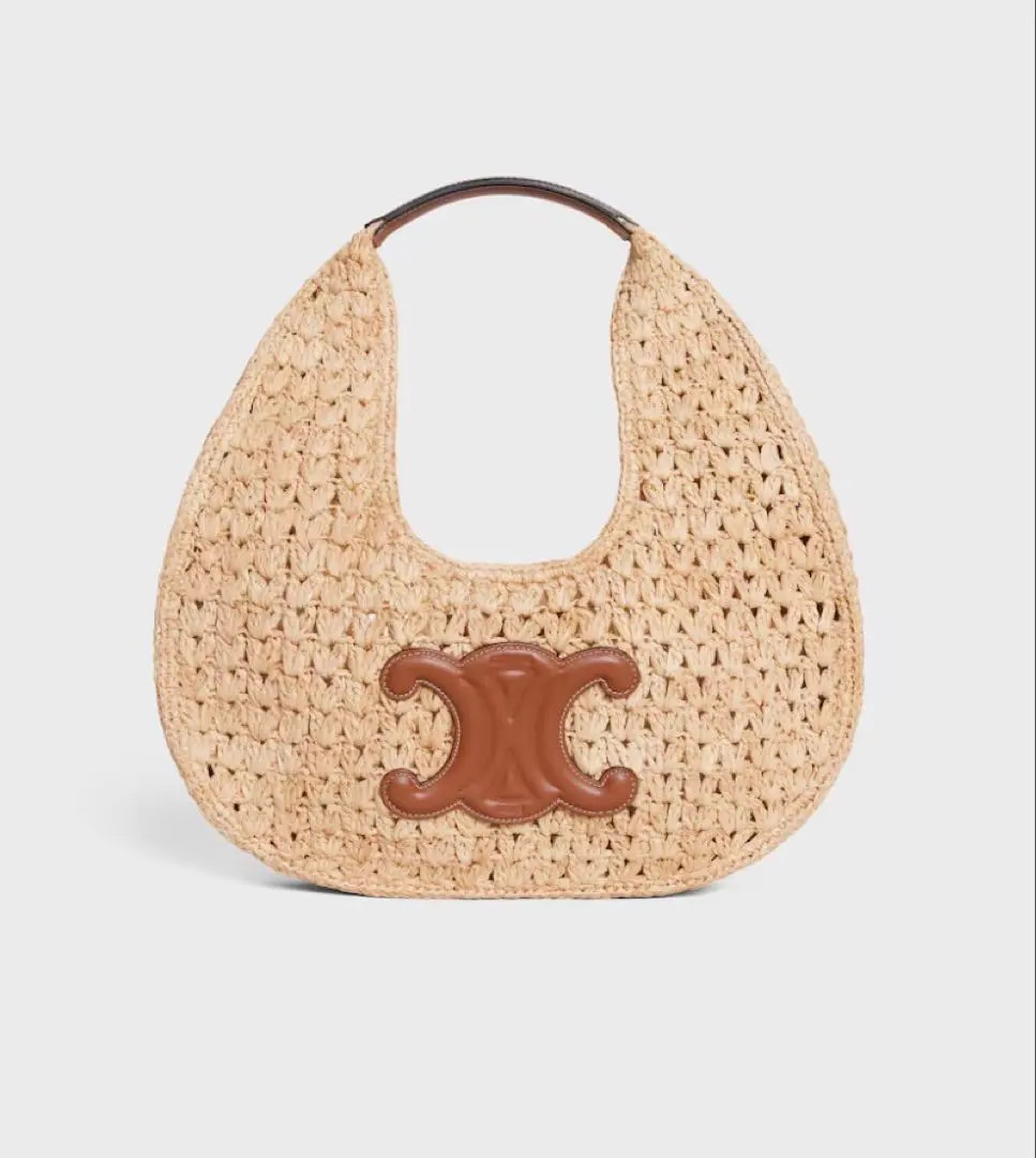 Celine Classic Panier Hobo Bag Woven Straw Basket Shoulder Bag With Leather Trim