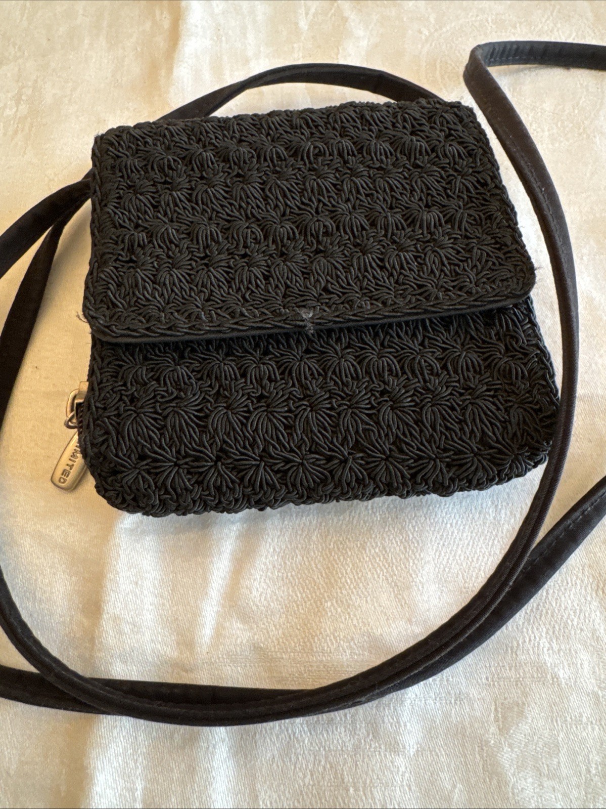 The Limited Black Crocheted Removable Crossbody Strap Wallet 5.5” x 5”