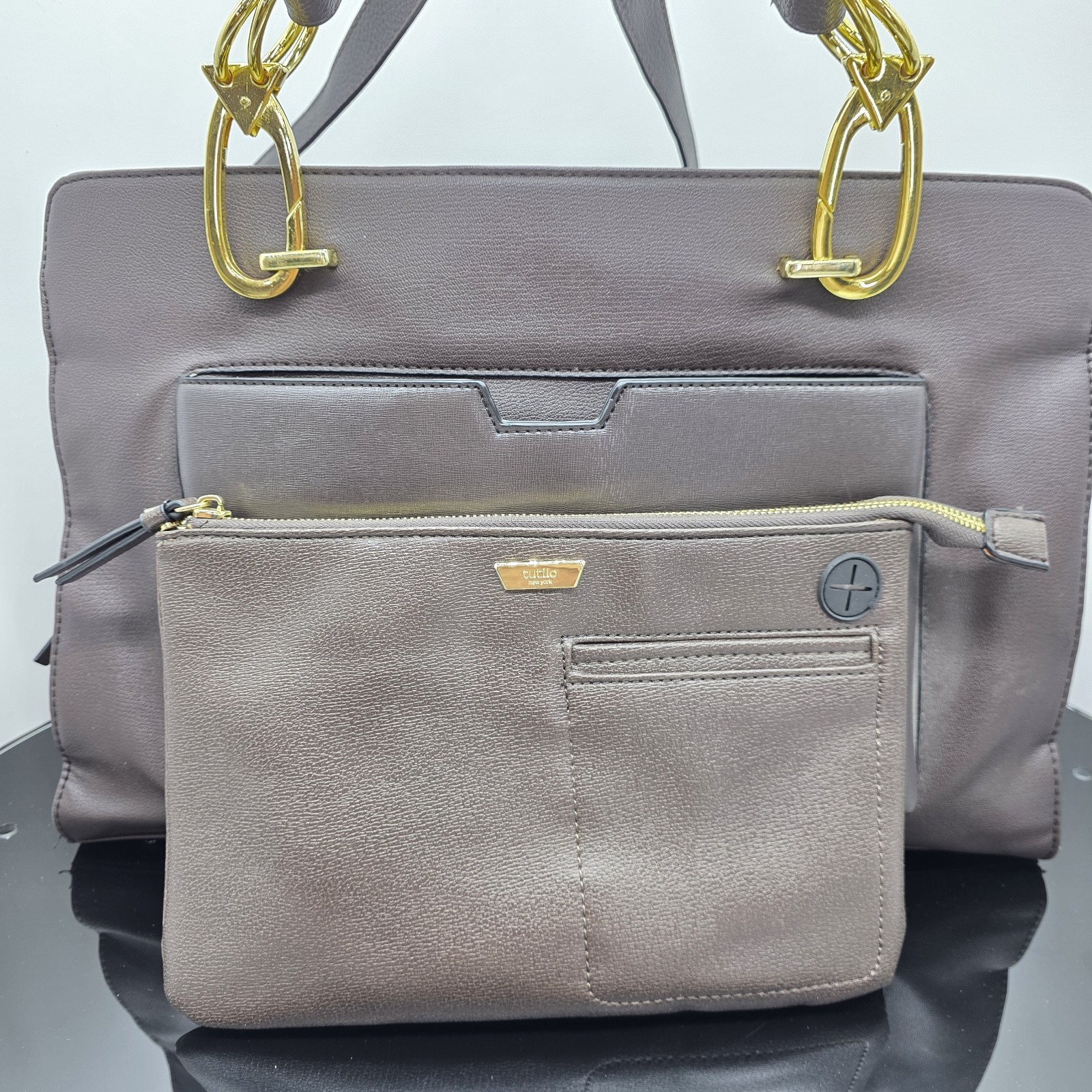 Workwear Tutilo New York Tote Bag Women Brown 17×11.5×5.5in Gold Hardware Office