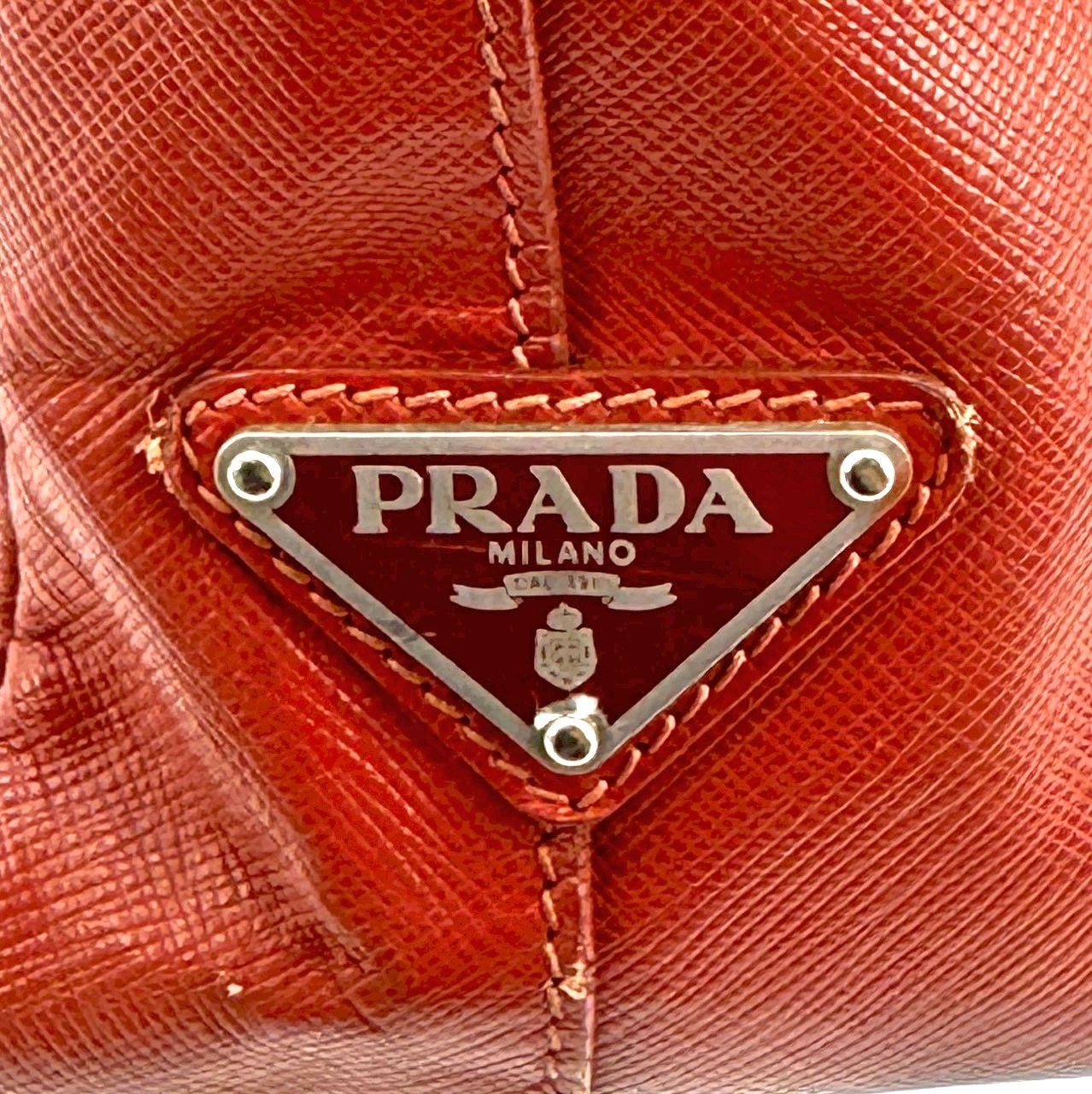 Prada Saffiano Briefcase Business Bag Leather Terracotta Orange Brown Authentic