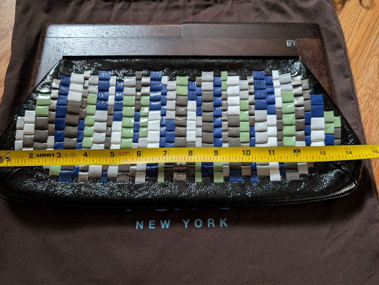 NWT Rafe New York for Tibi Woven Leather Mosaic Wood Frame Clutch Bag Dustbag