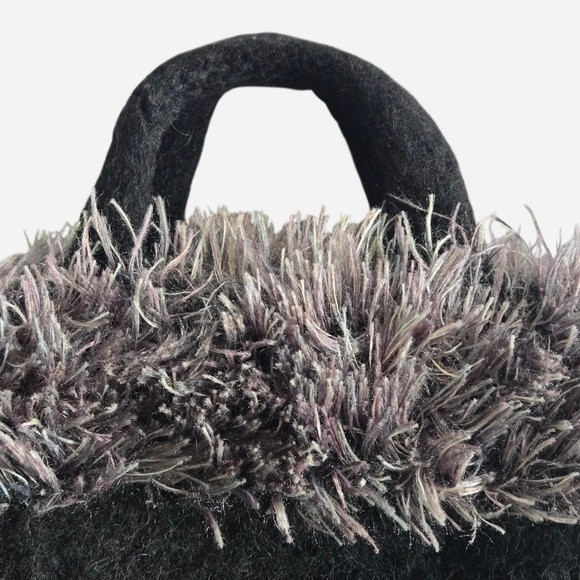 Whimsigoth felted wool mini purse w/ fuzzy trim / handmade alt witchy handbag